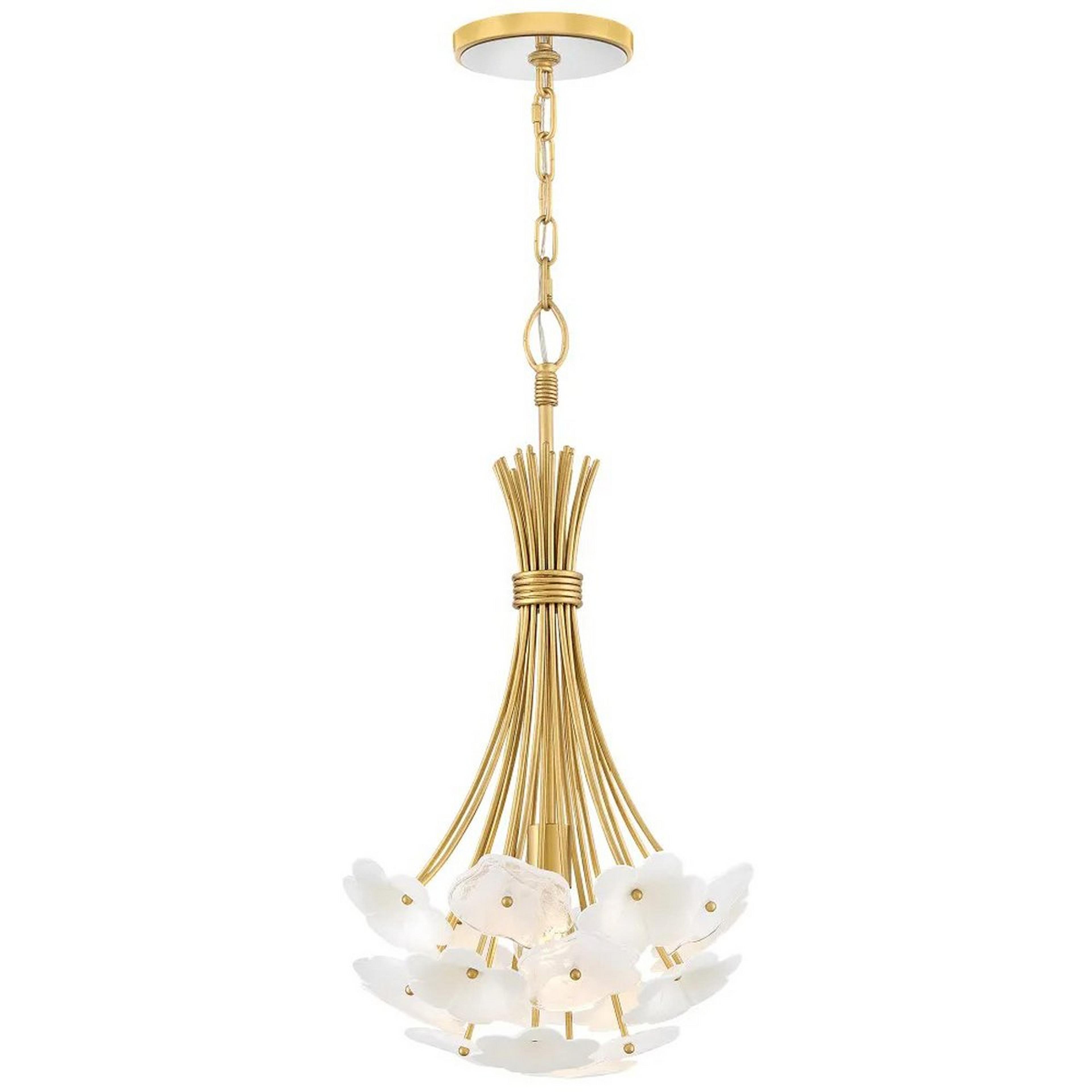 A Garden Bloom Bouquet Pendant with Gold / White Ceramic / Cloud Glass color