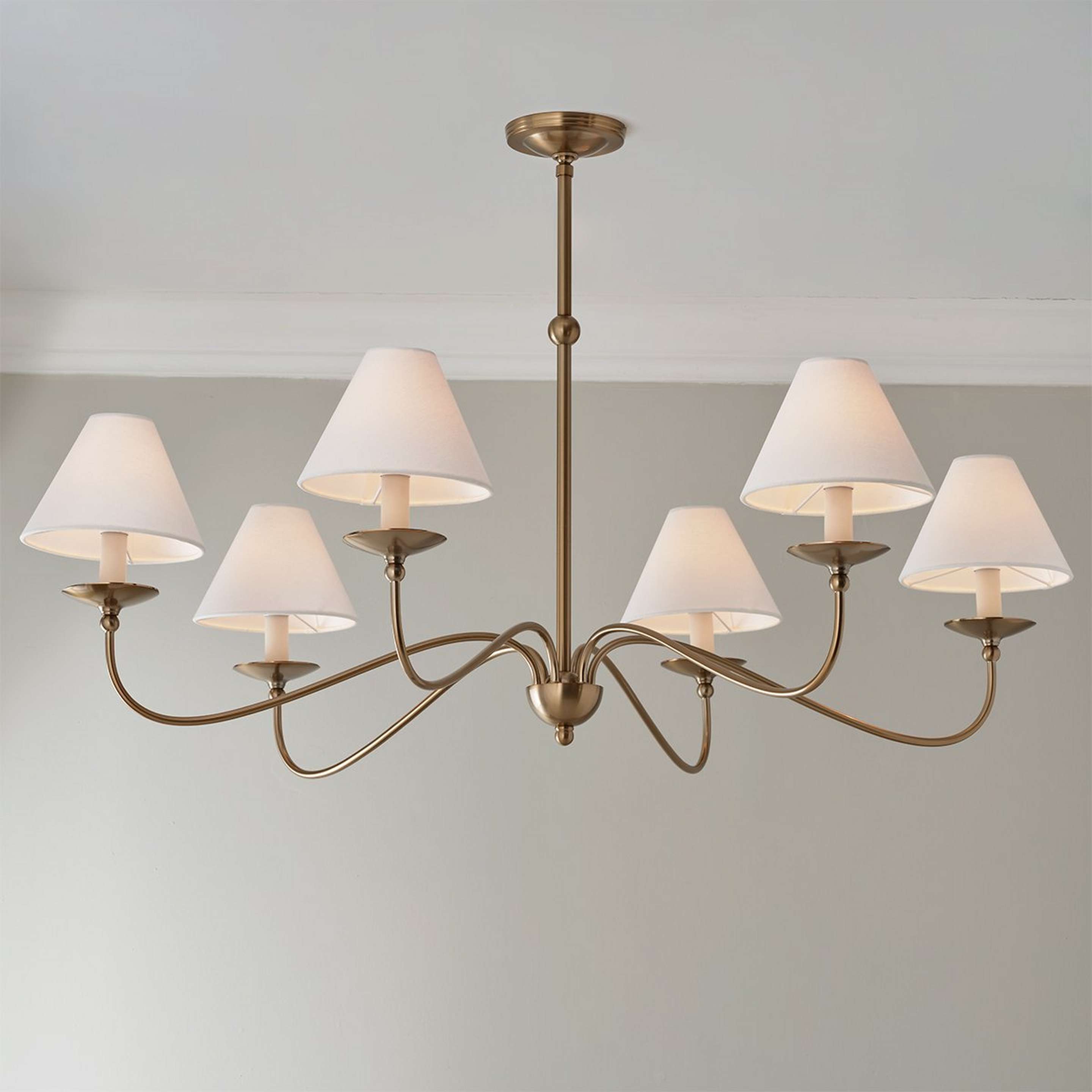 A Chris Loves Julia Sophia Chandelier - 6 Light with Brass / White Linen color