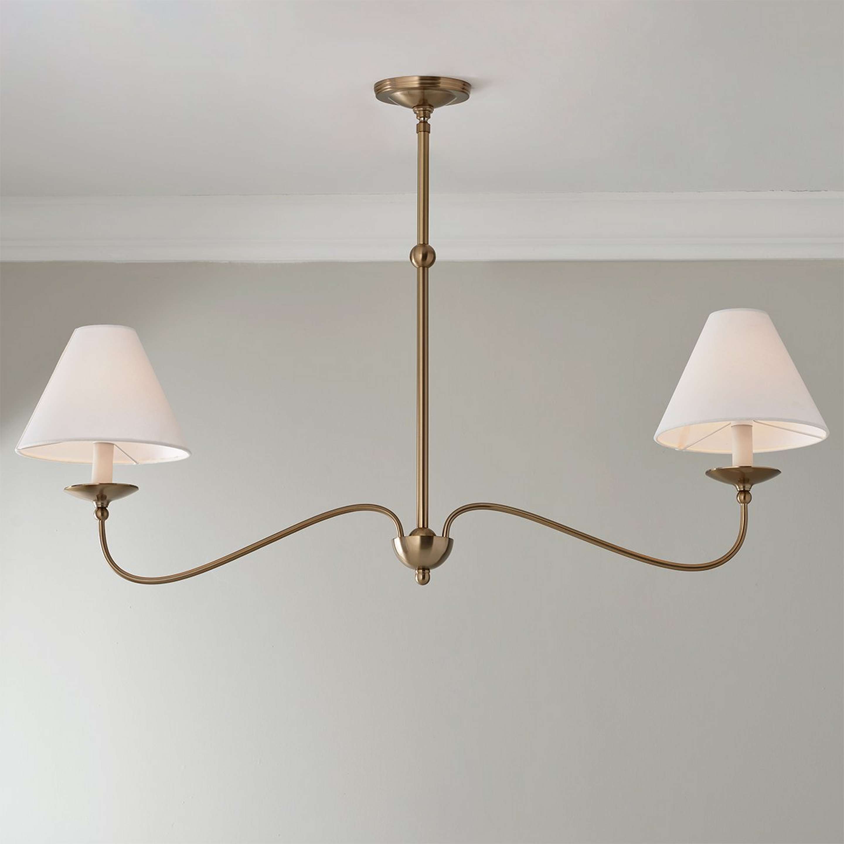 A Chris Loves Julia Sophia Island Chandelier with Brass / White Linen color