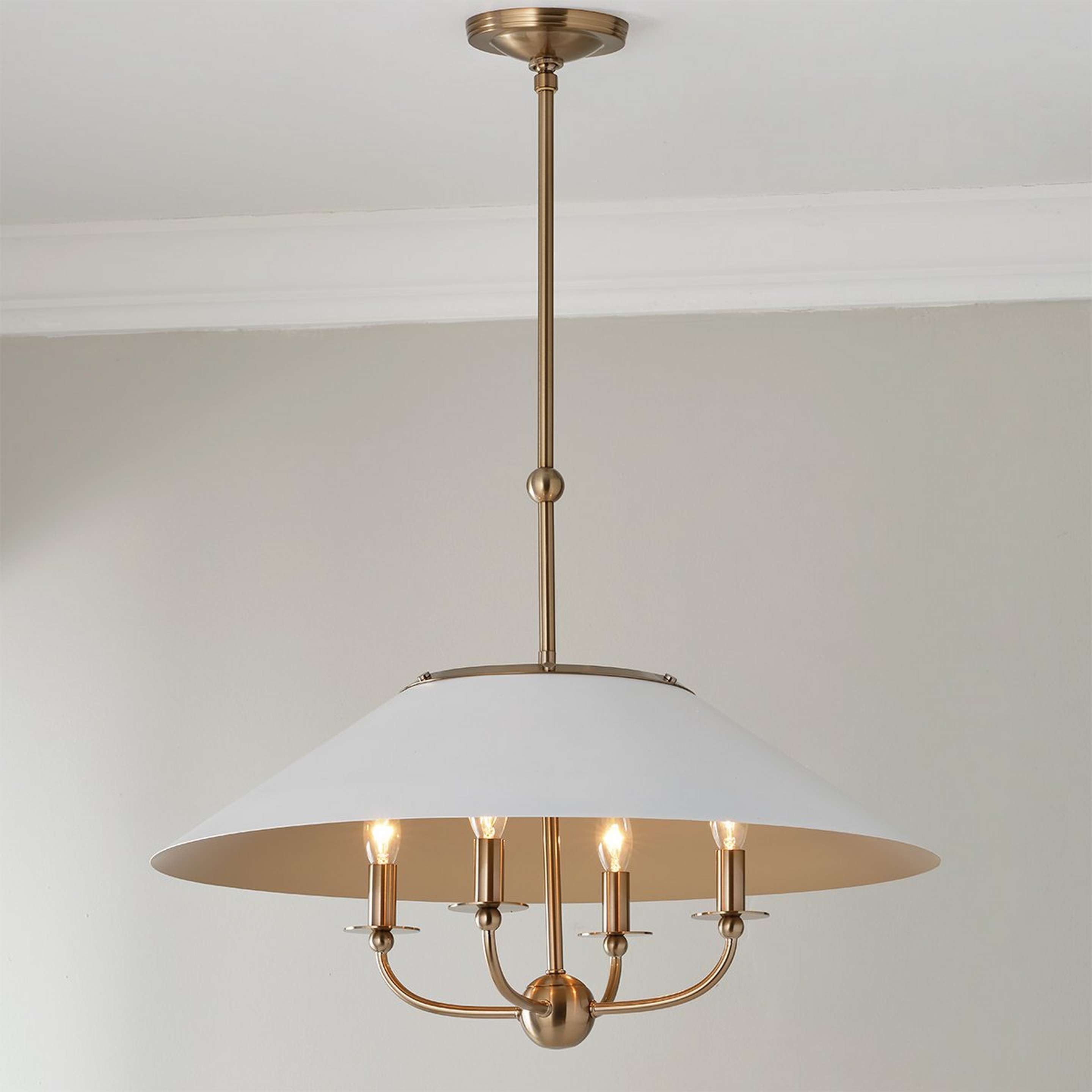 A Chris Loves Julia Sophia Chandelier - 4 Light with Brass / White Metal color