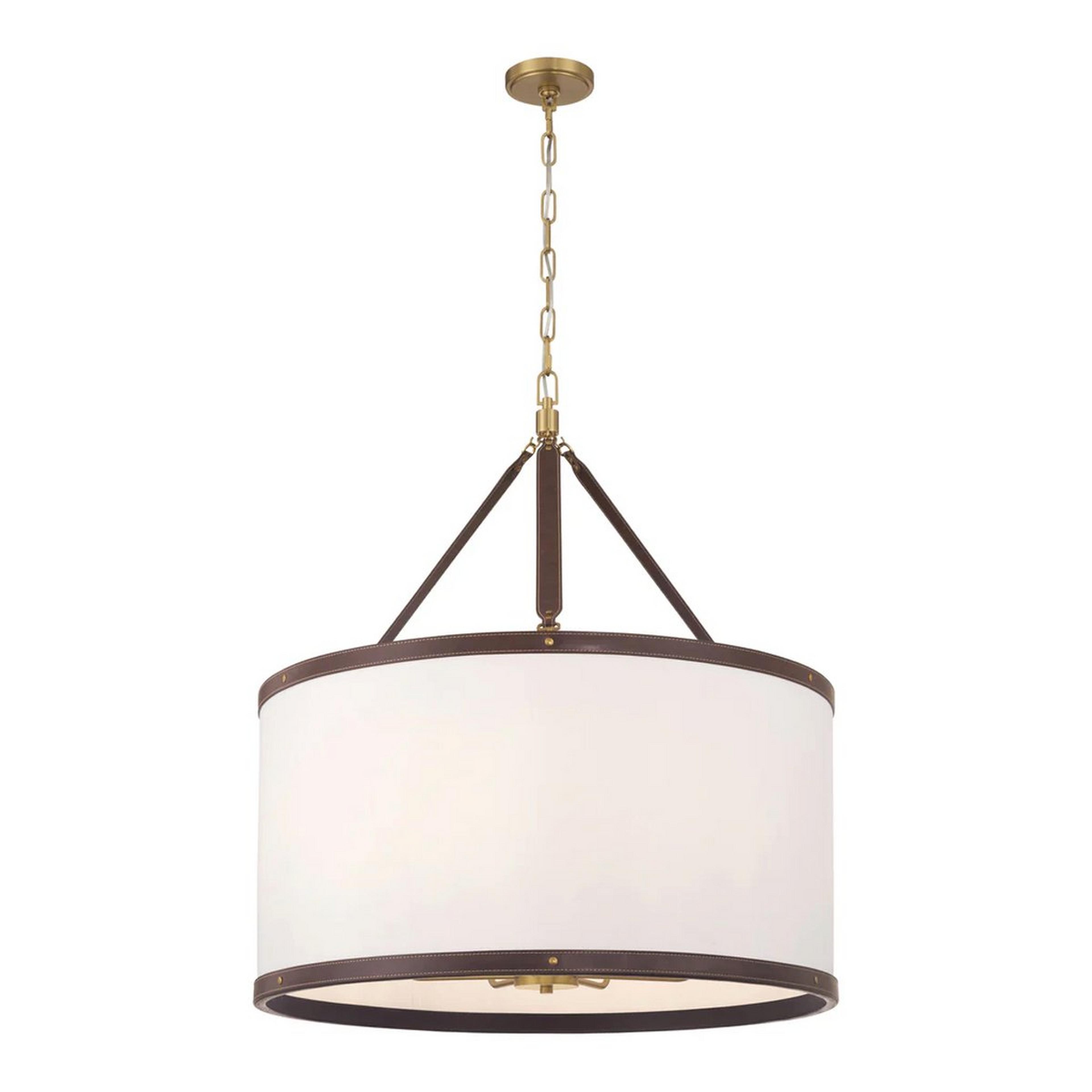 A Brenora Chandelier - 28" with Gold / Vegan Leather / White color