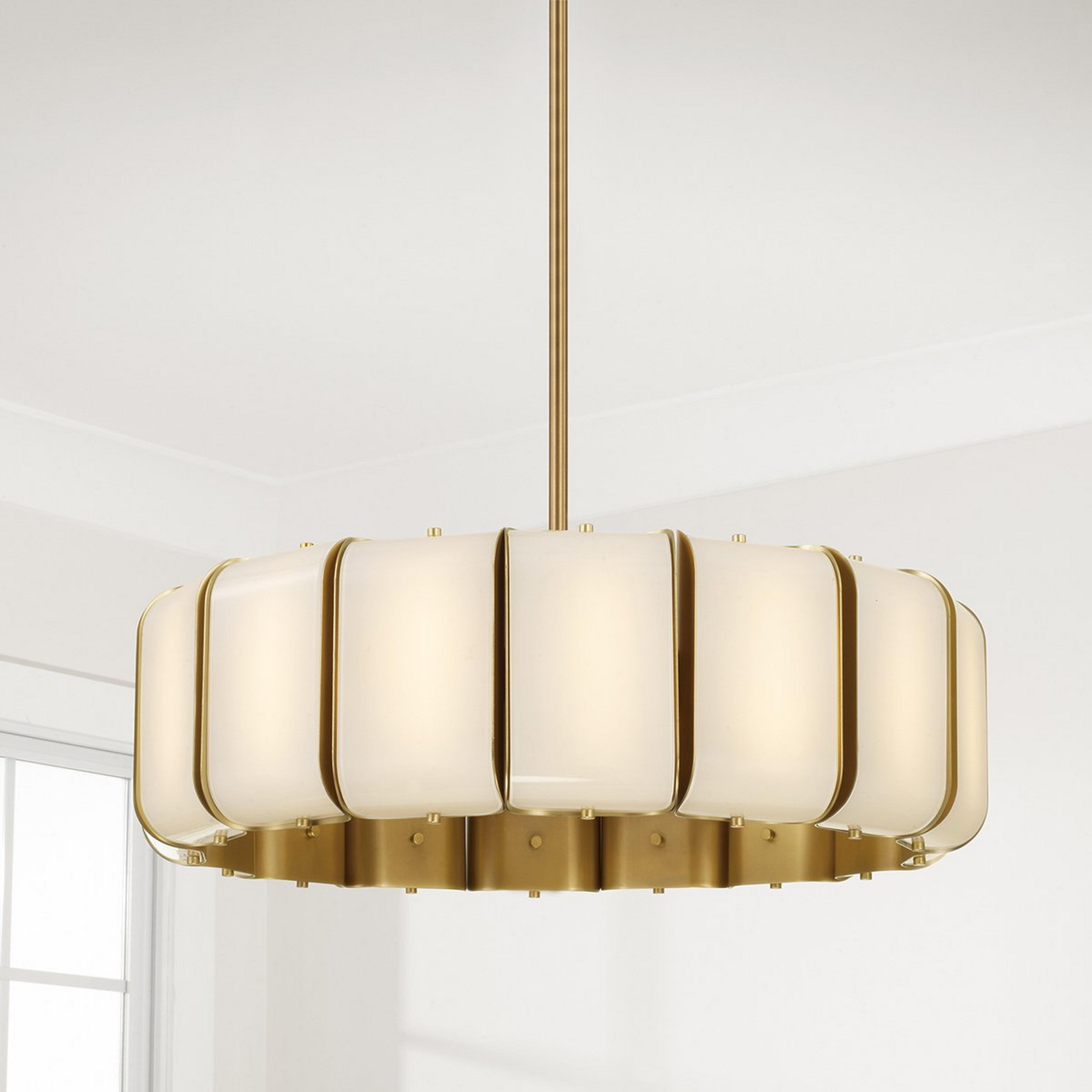 A Nous LED Chandelier with Aged Brass / Opal Glass color