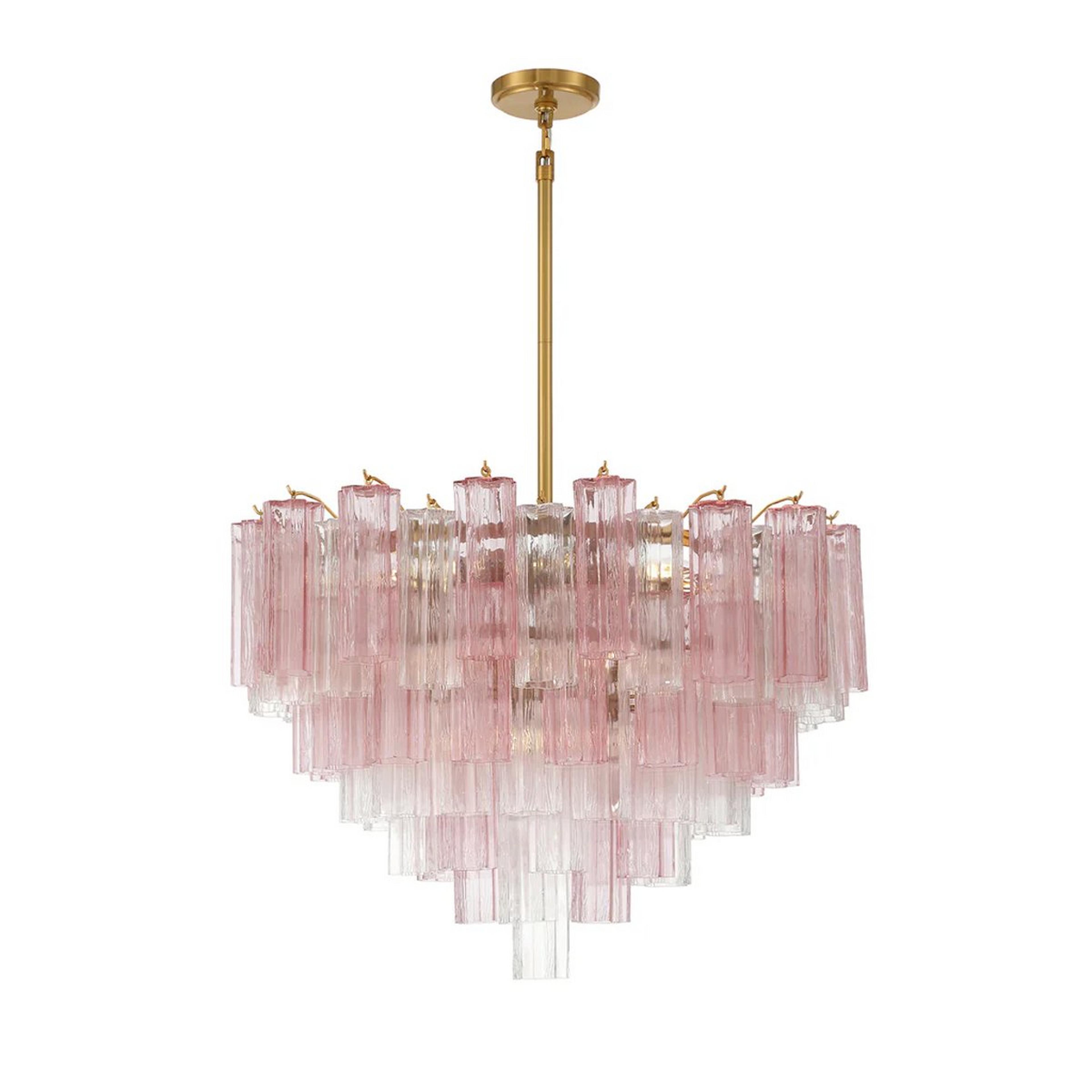 A Imondo Chandelier - 16 Light - Pink with Aged Brass / Pink Tronchi Glass color