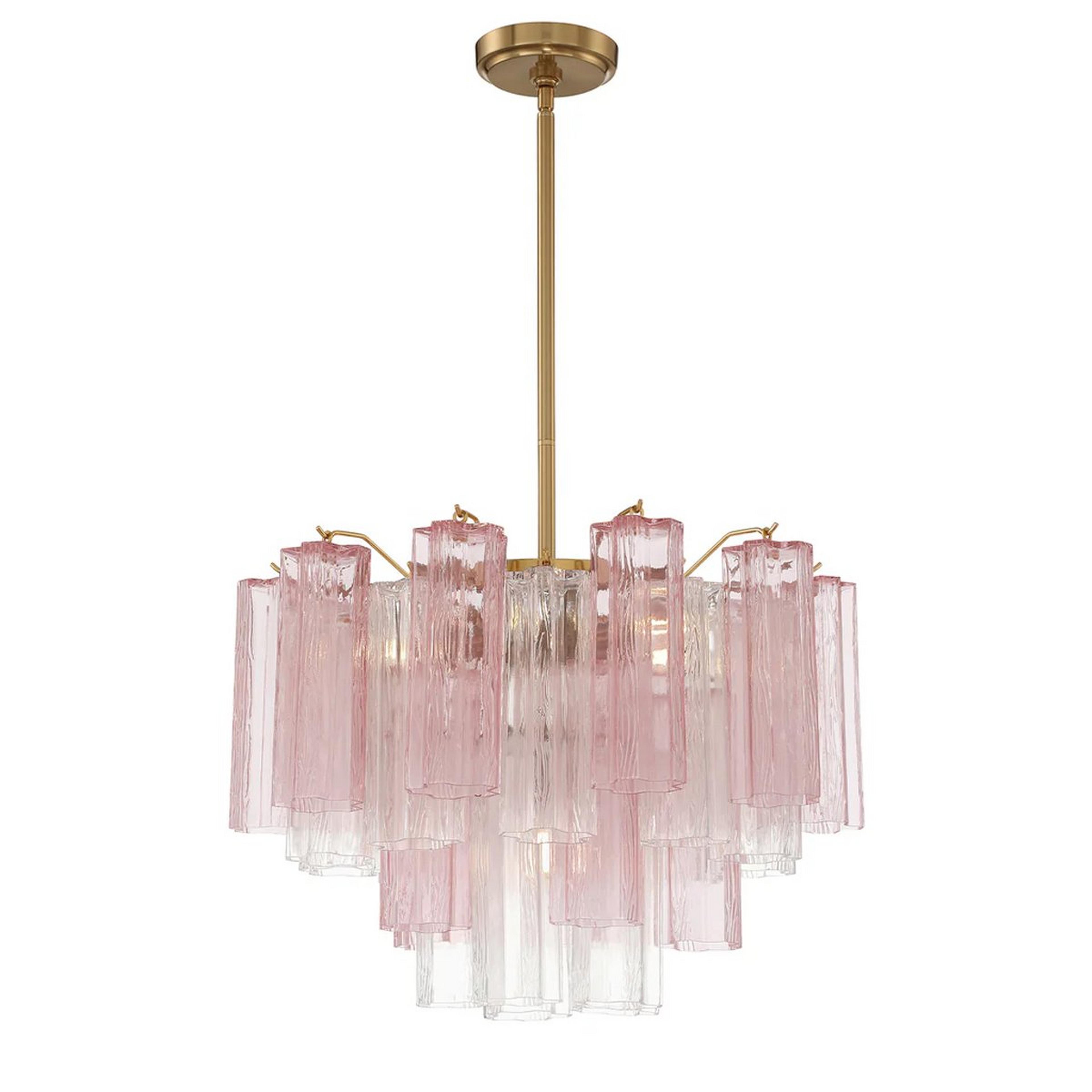 A Imondo Chandelier - 6 Light - Pink with Aged Brass / Pink Tronchi Glass color