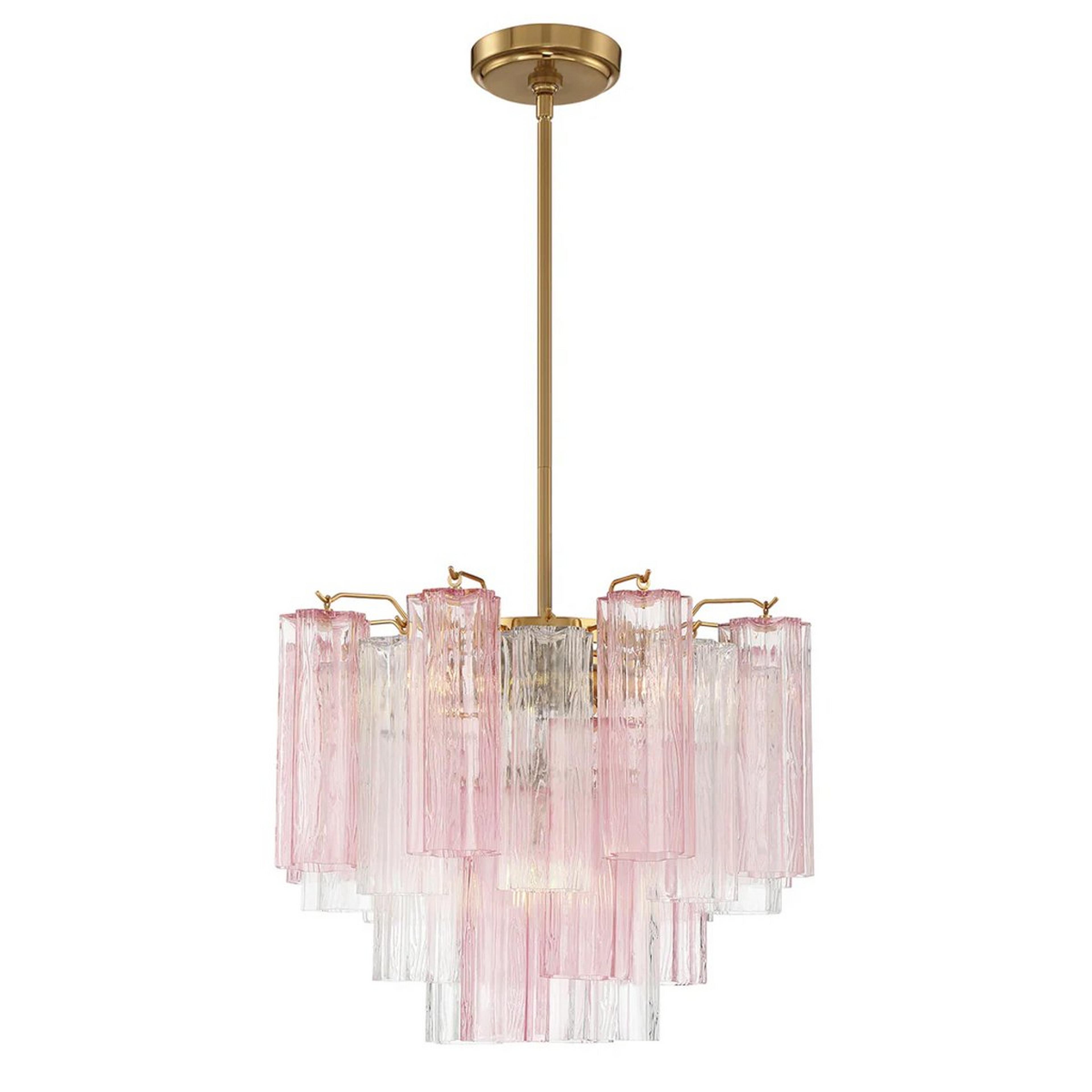 A Imondo Chandelier - 4 Light - Pink with Aged Brass / Pink Tronchi Glass color