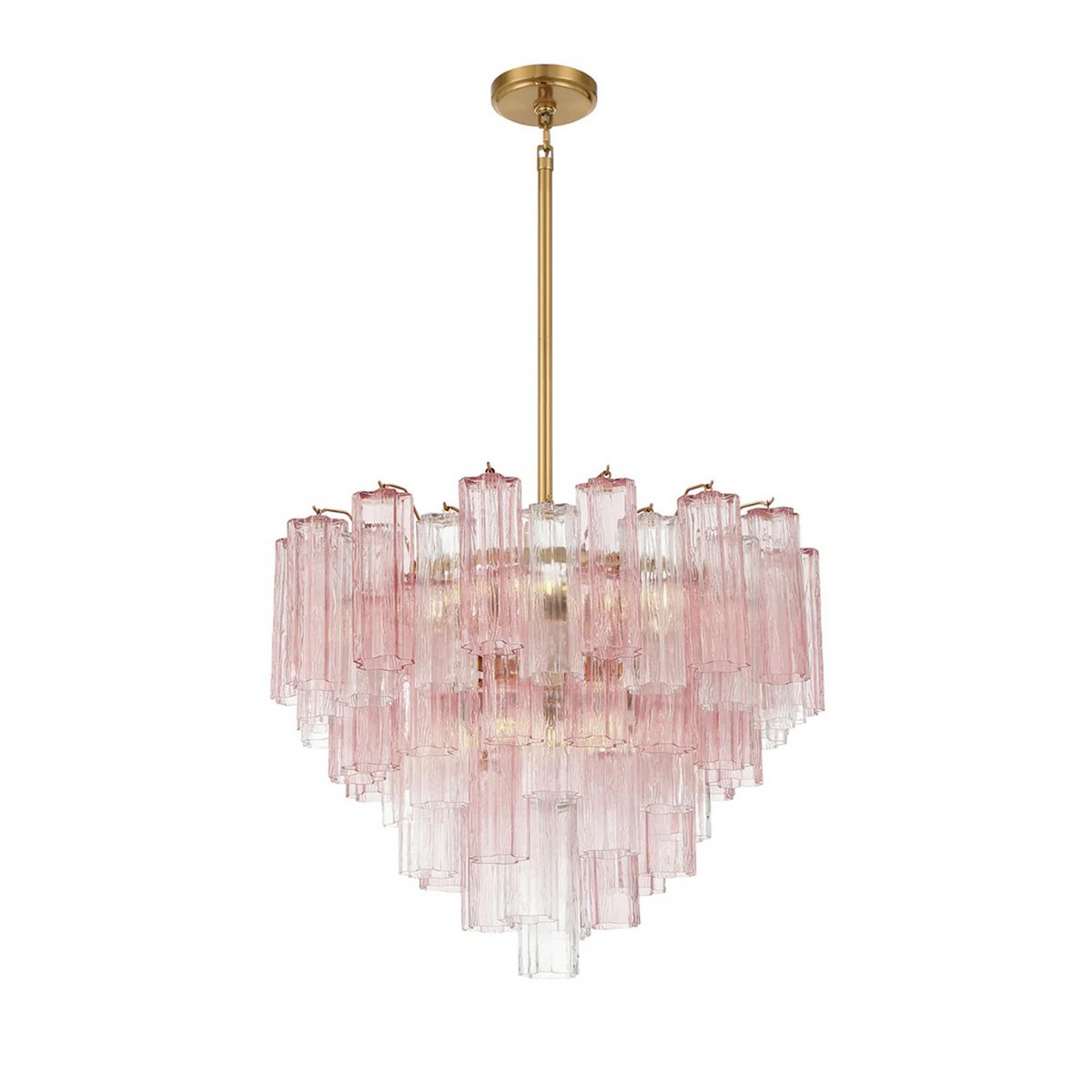 A Imondo Chandelier - 12 Light - Pink with Aged Brass / Pink Tronchi Glass color