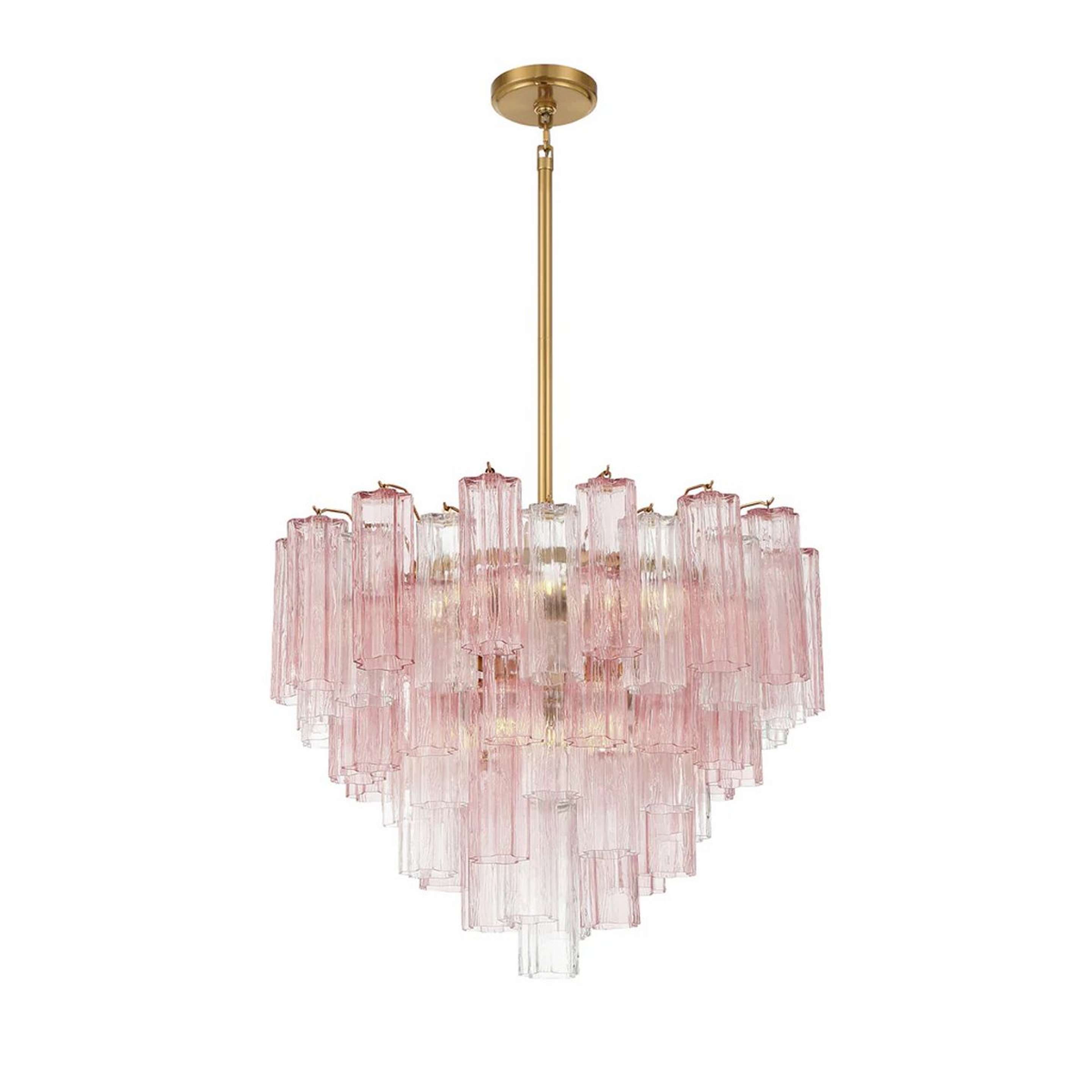 A Imondo Chandelier - 12 Light - Pink with Aged Brass / Pink Tronchi Glass color