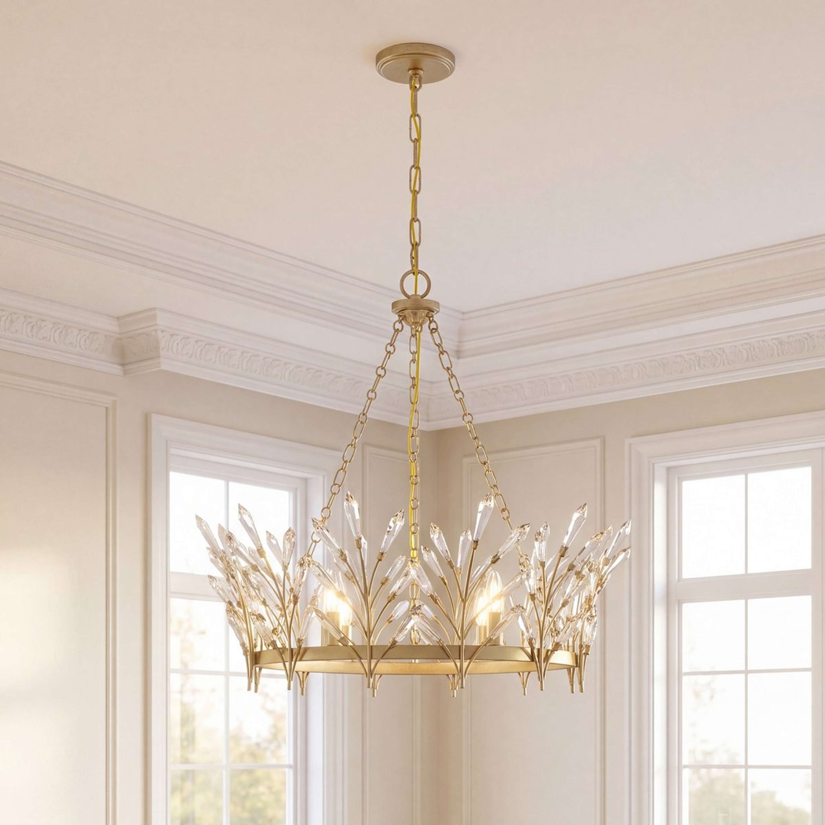 A Demetria Chandelier with Brass / Crystal color