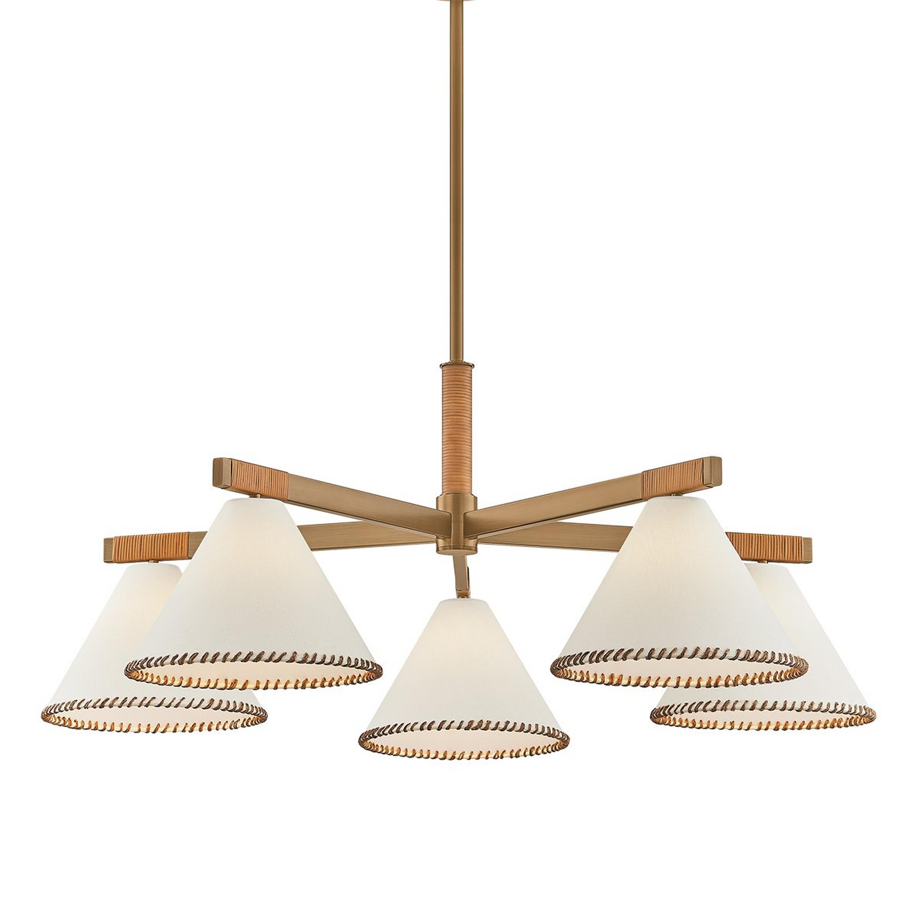 A Hartwell Chandelier with Brass / Wheat Linen / Brown color