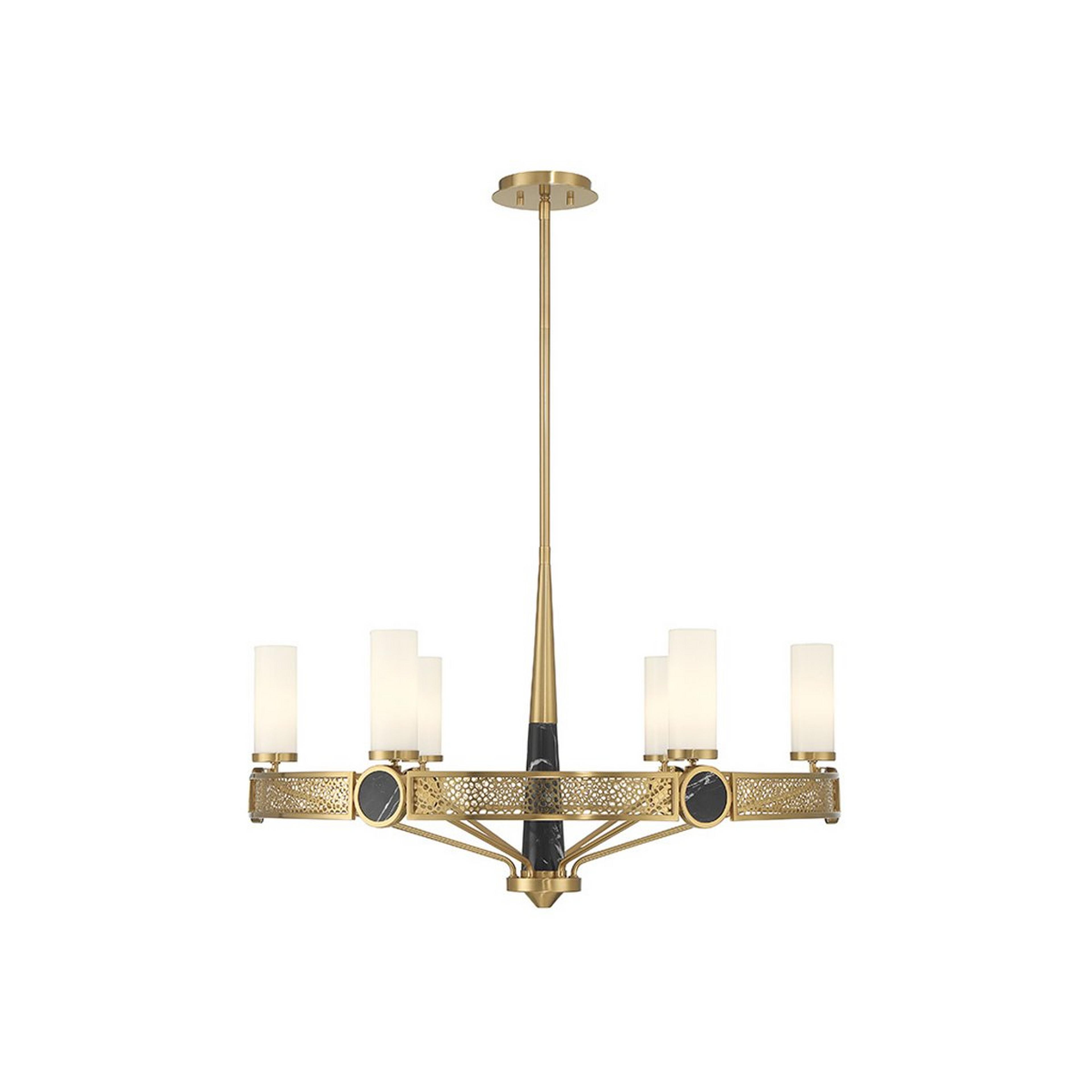 A Holbrooks Chandelier with Brass / Black Marble / Opal Glass color