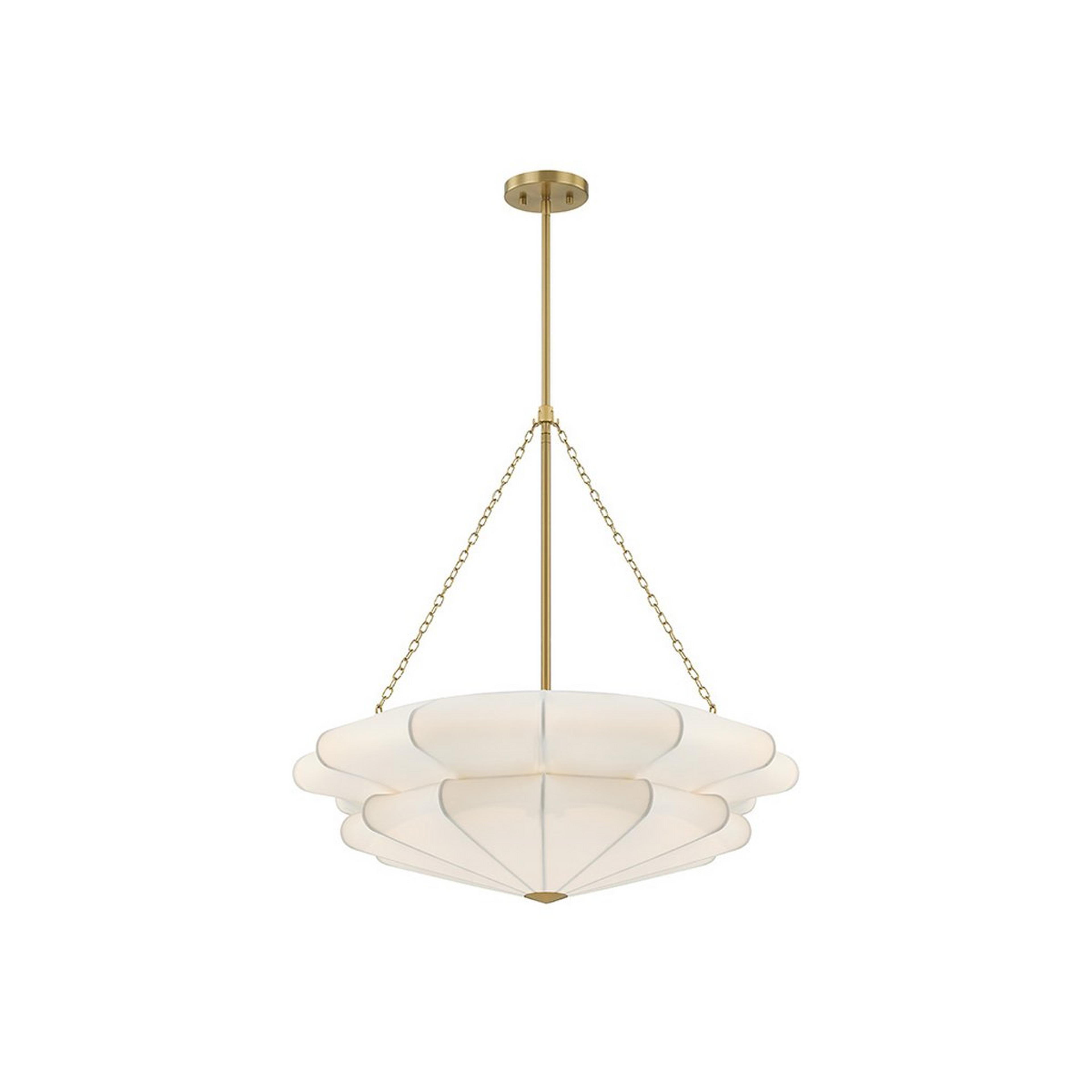 A Halvdager Chandelier with Satin Brass / White Fabric color