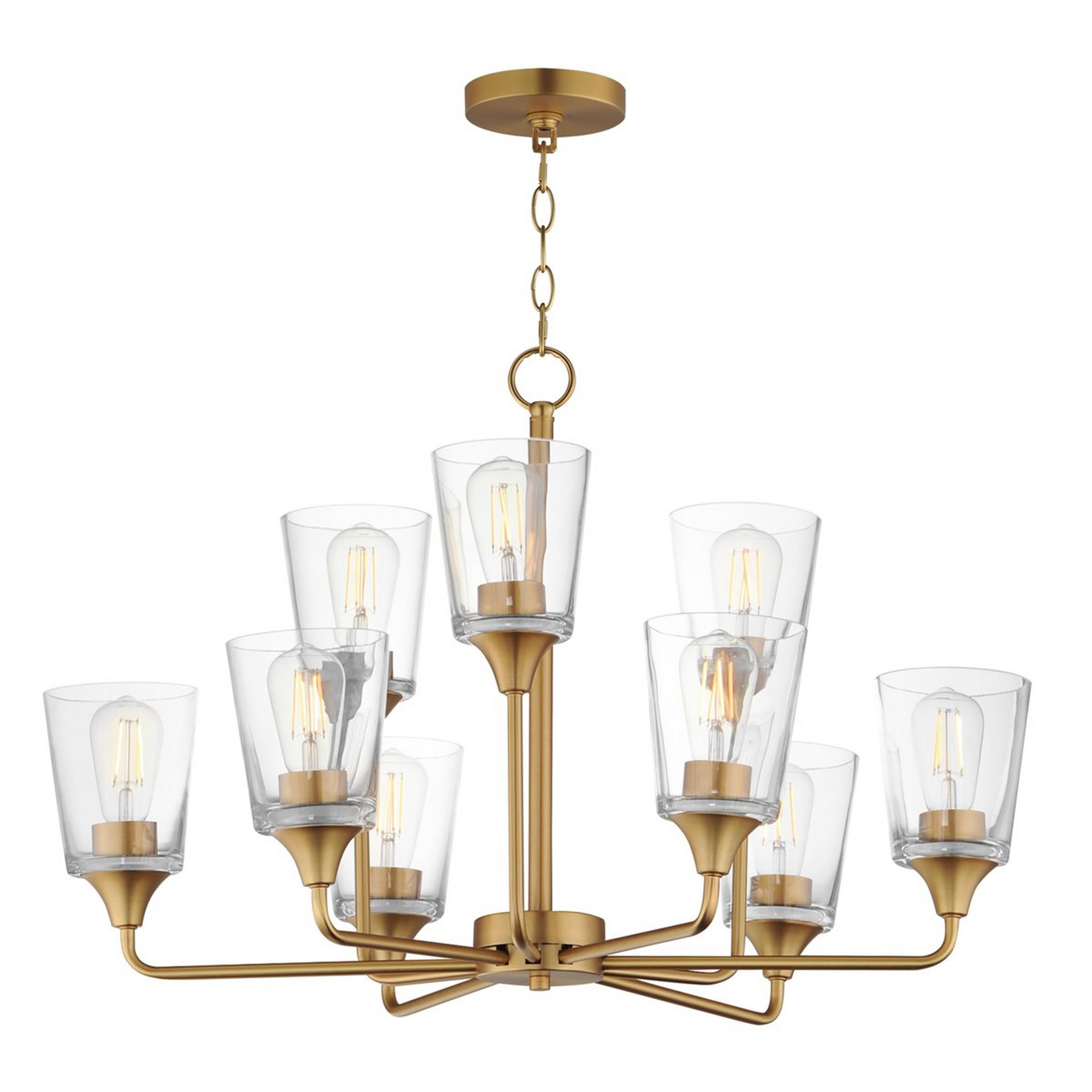 A Willard Chandelier - 9 Light with Brass / Clear Glass color