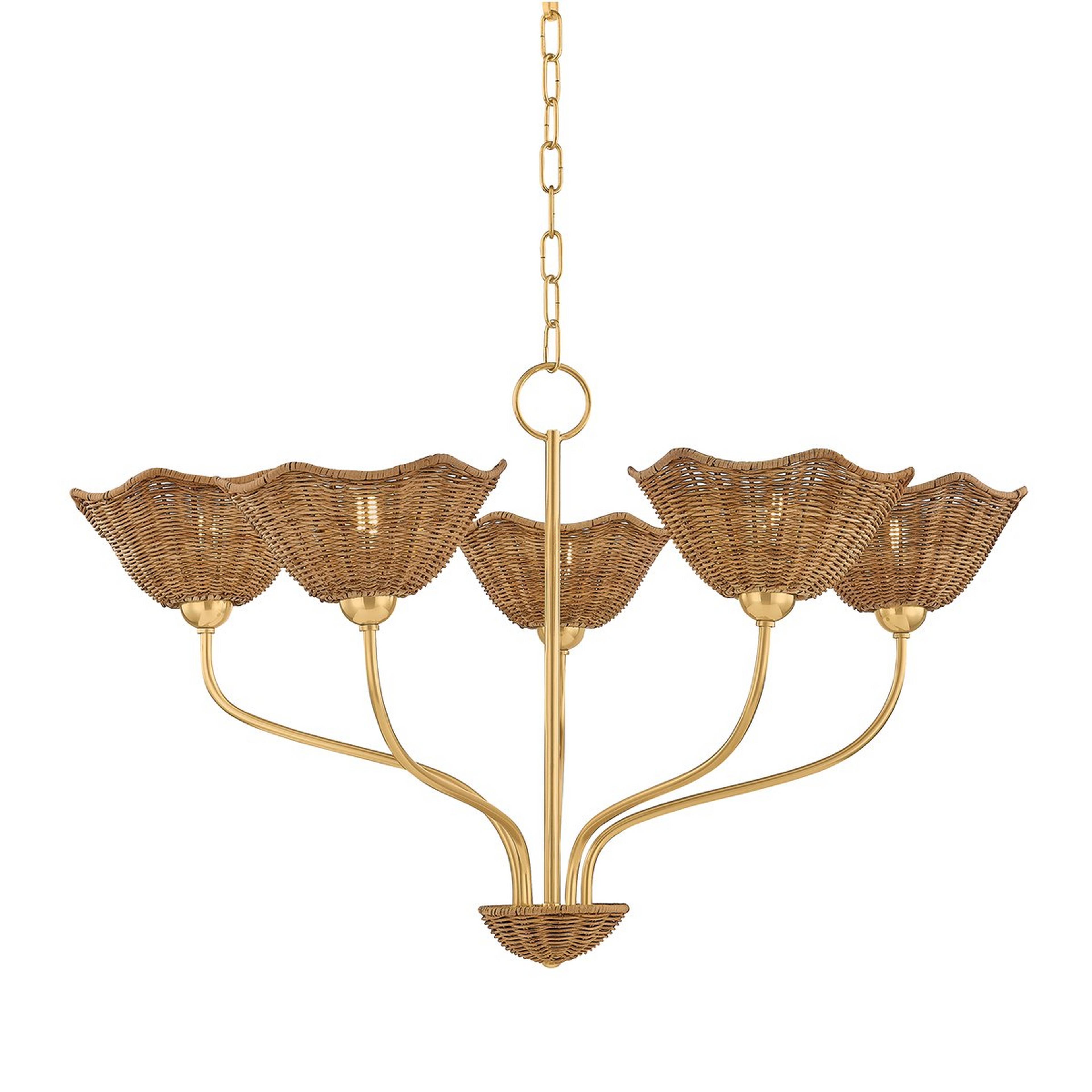 A Solana Chandelier with Brass / Natural Wicker color