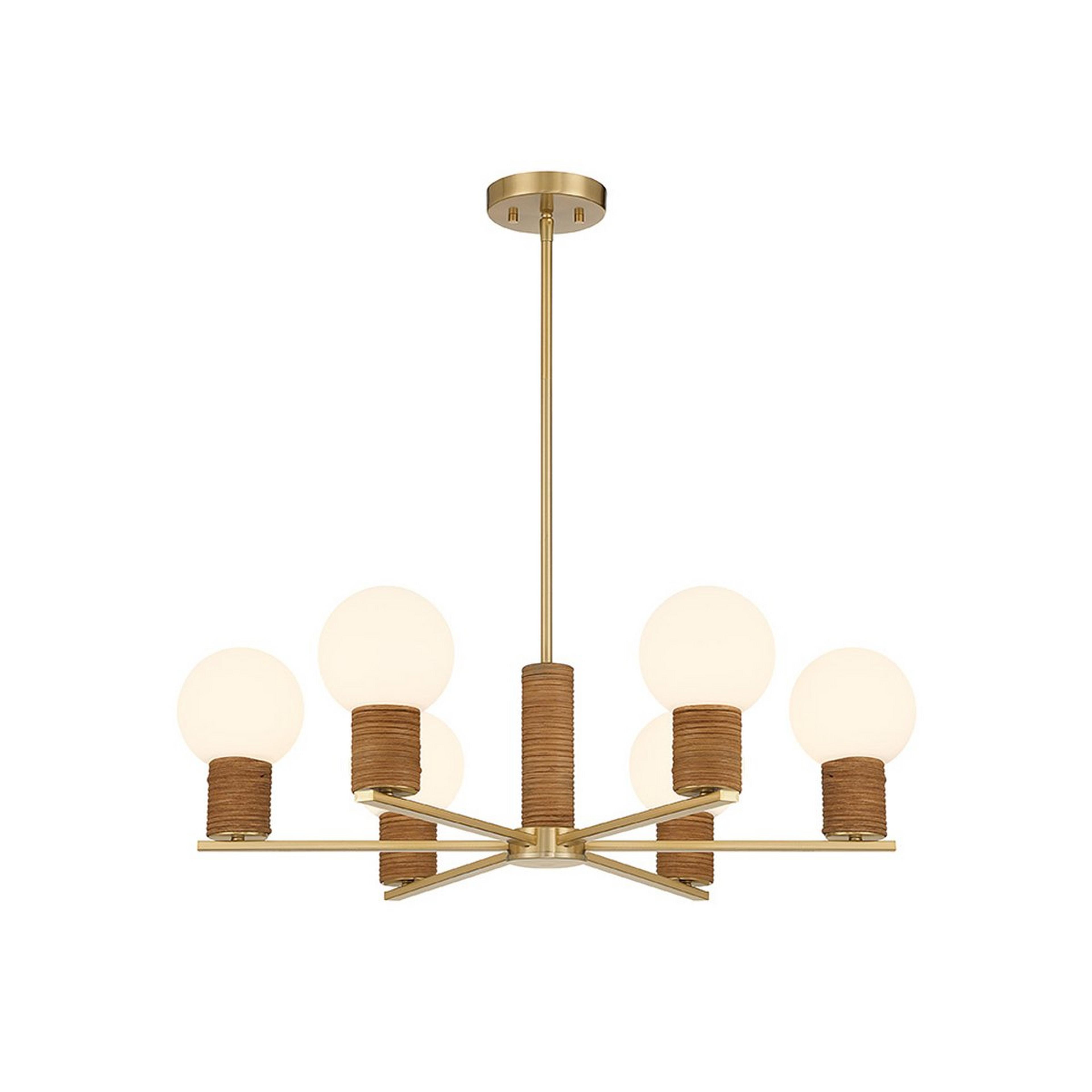 A Daisen Chandelier with Brass / Rattan / Opal Glass color