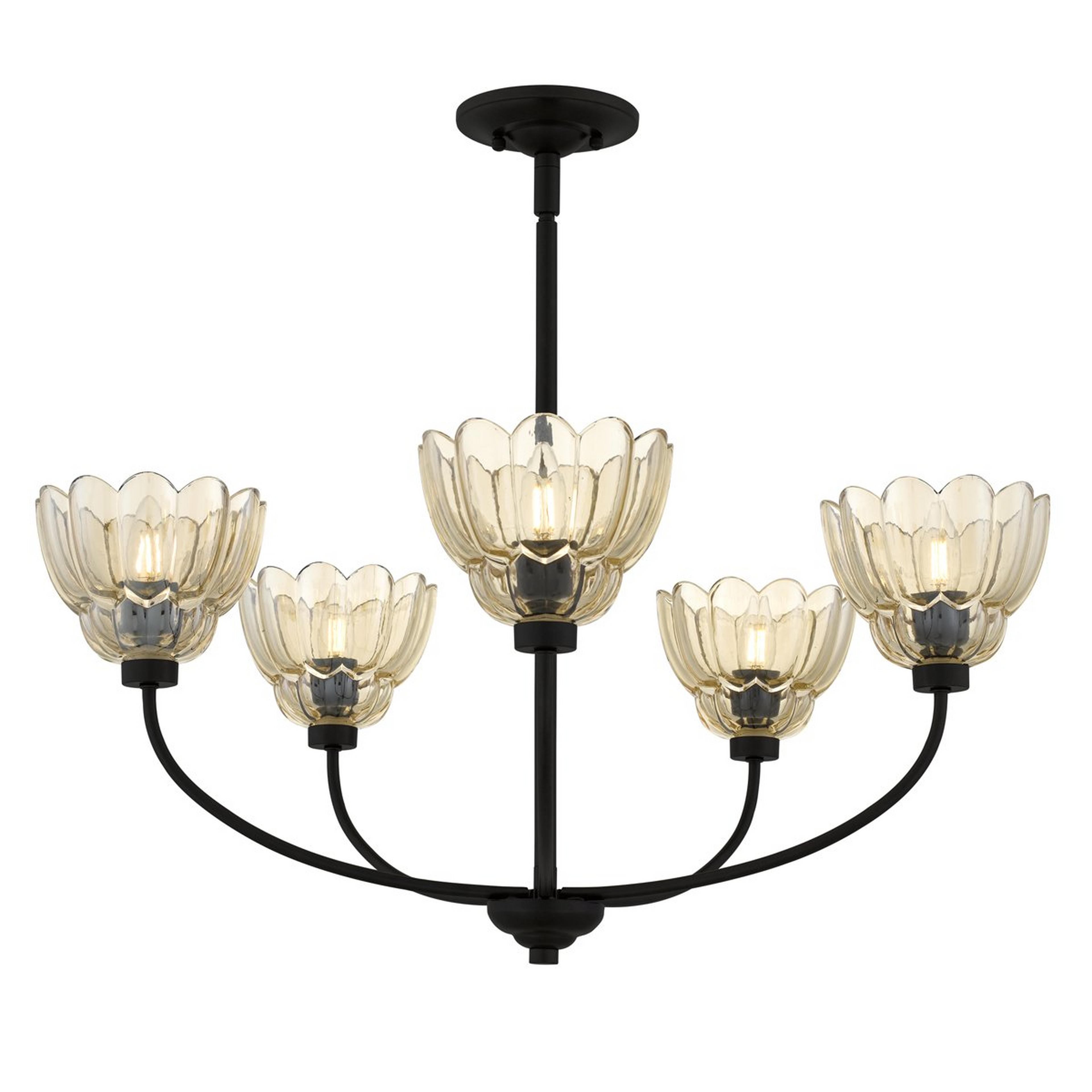 A Scalloped Amber Glass Chandelier with Mottled Bronze / Amber color