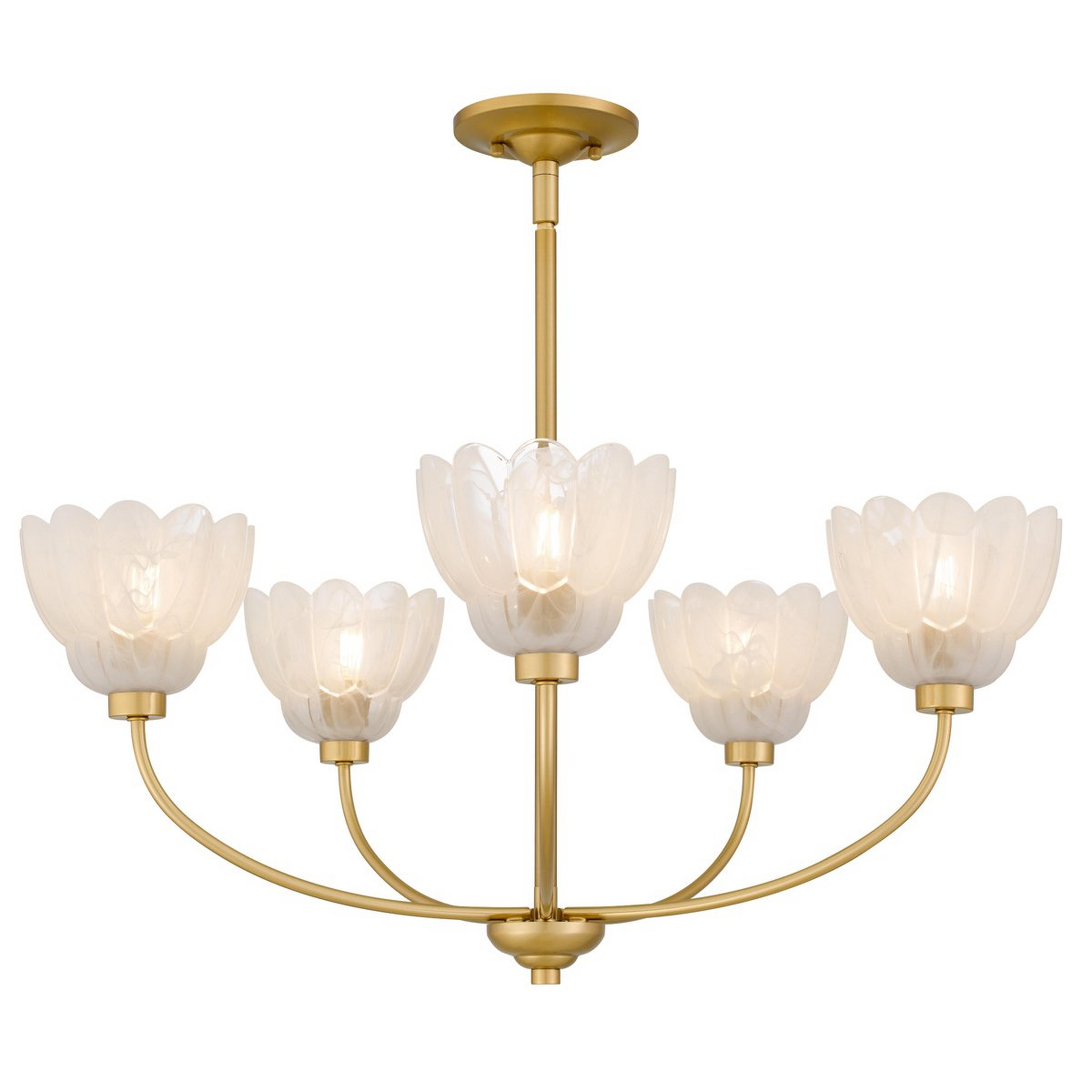 A Scalloped Cloud Glass Chandelier with Brushed Gold / Cloud Glass color