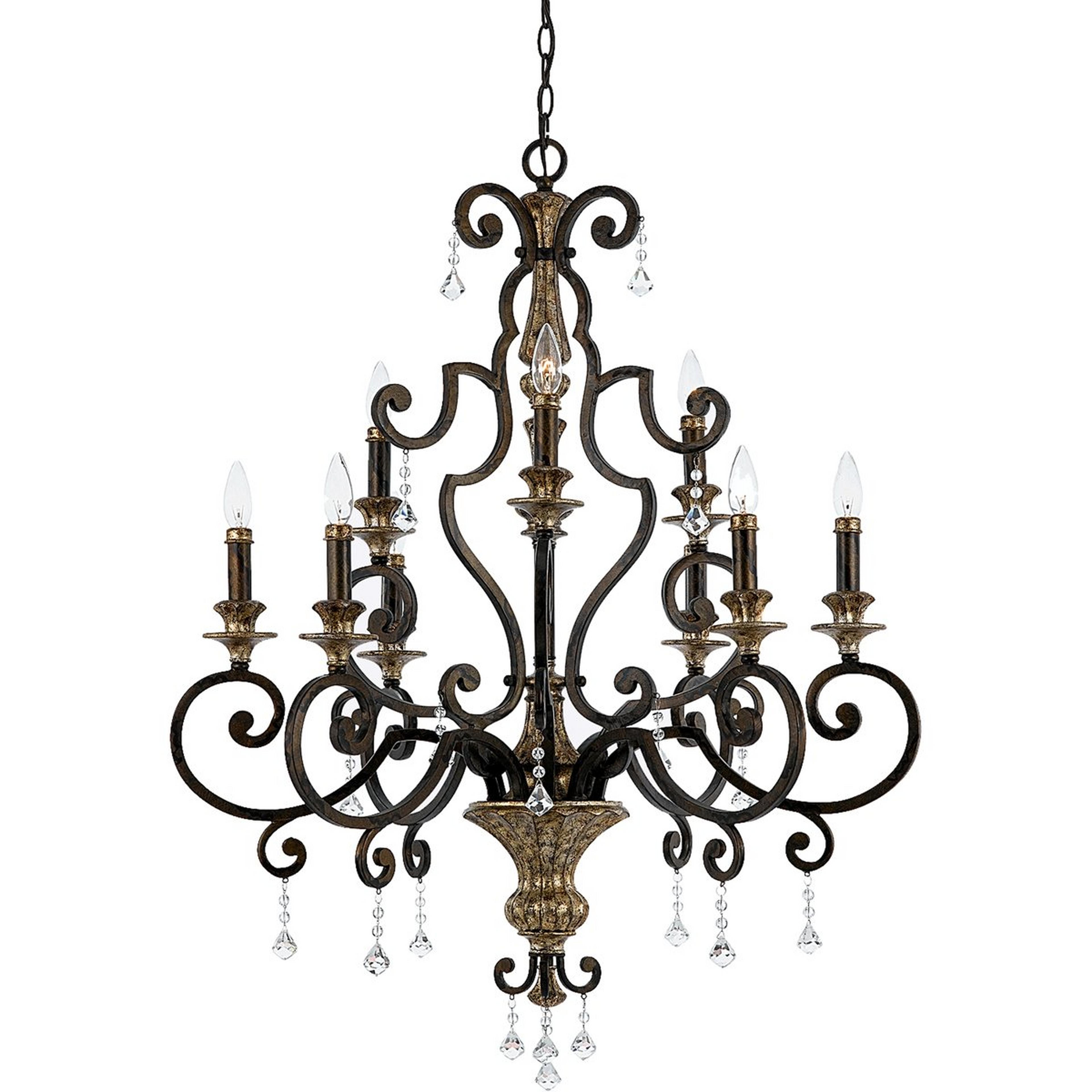 A Salvino Chandelier with Weathered Bronze / Aged Gold / Crystal color