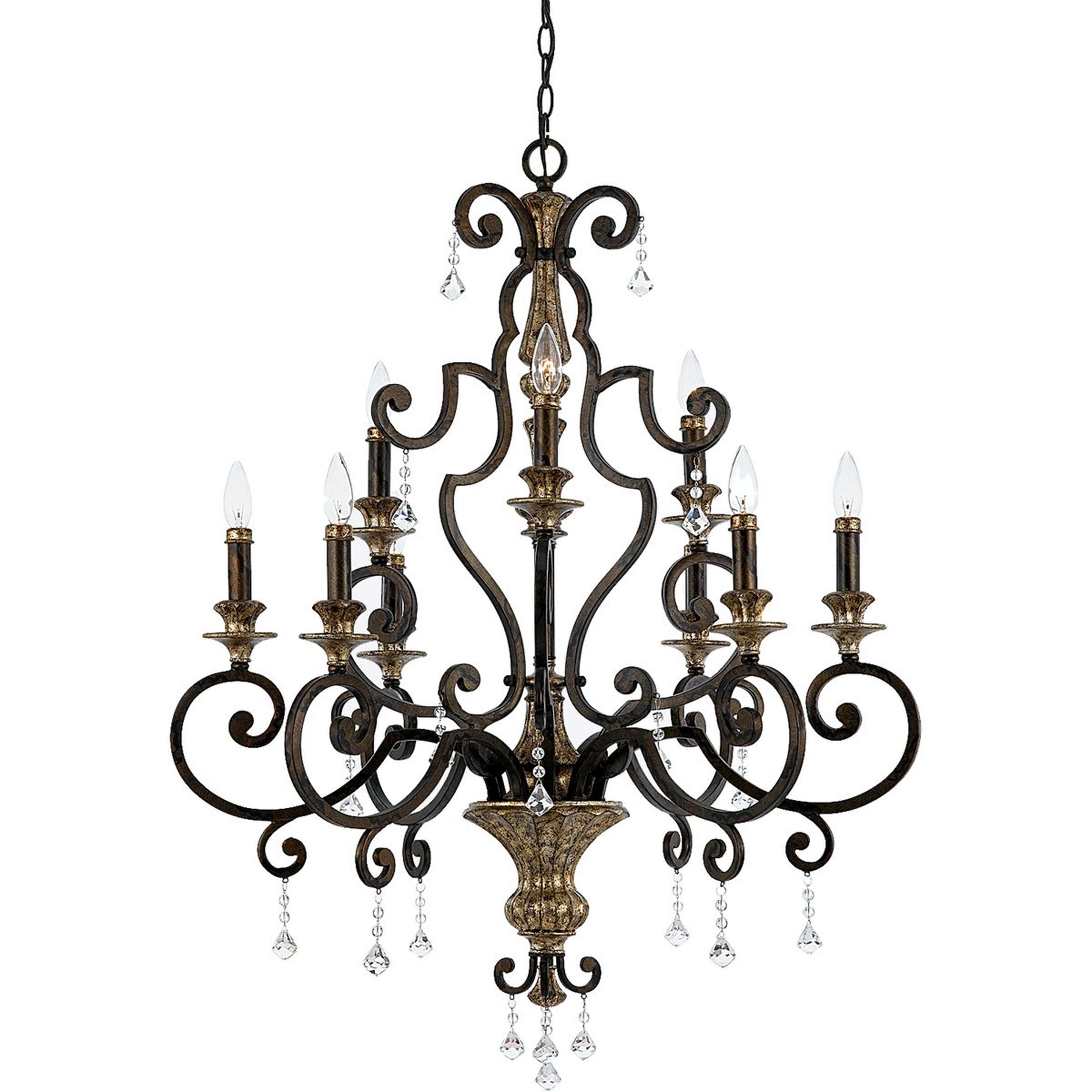 A Salvino Chandelier with Weathered Bronze / Aged Gold / Crystal color