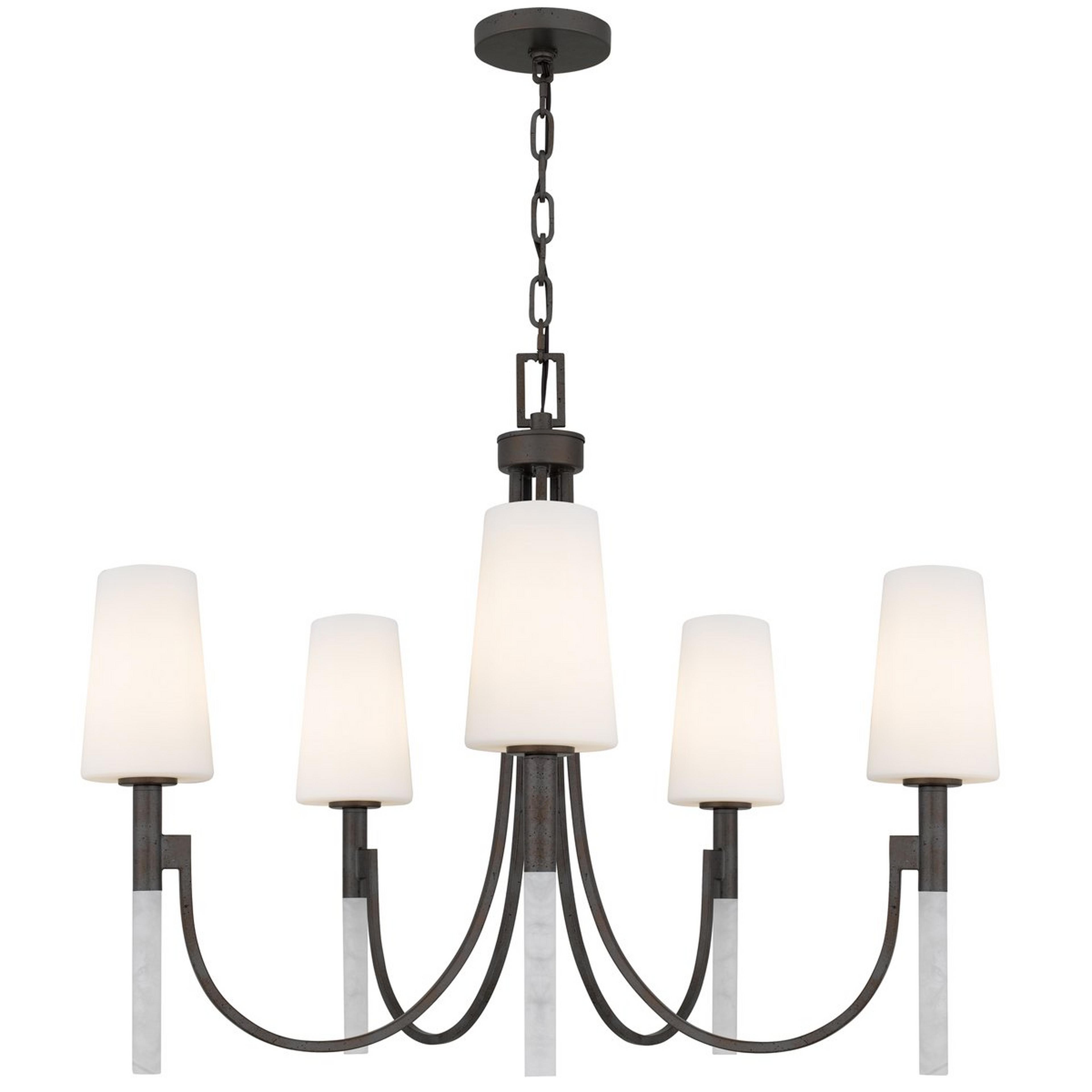 A Deimos Chandelier with Iron / Opal Glass / Gray Acrylic color