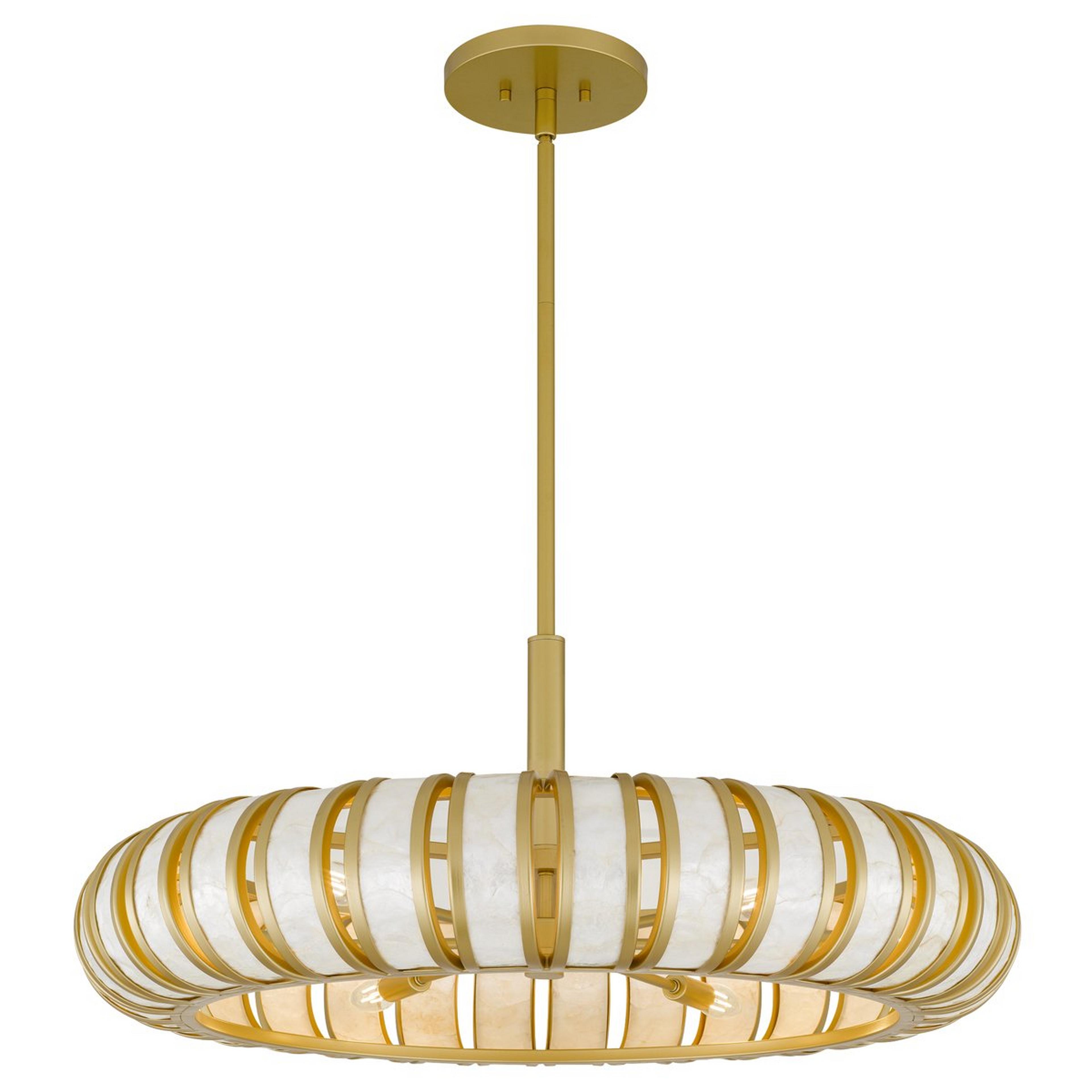 A Saorsa Chandelier with Gold / Capiz Shell color