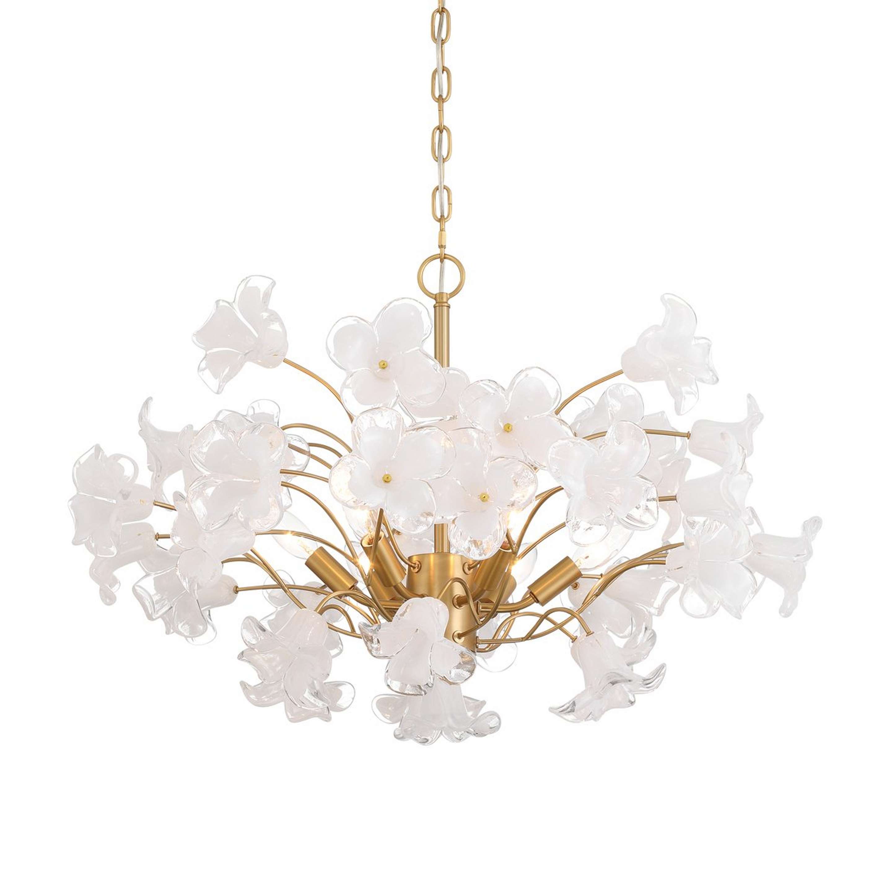 A Jouri Chandelier with Aged Brass / Cloud Glass color