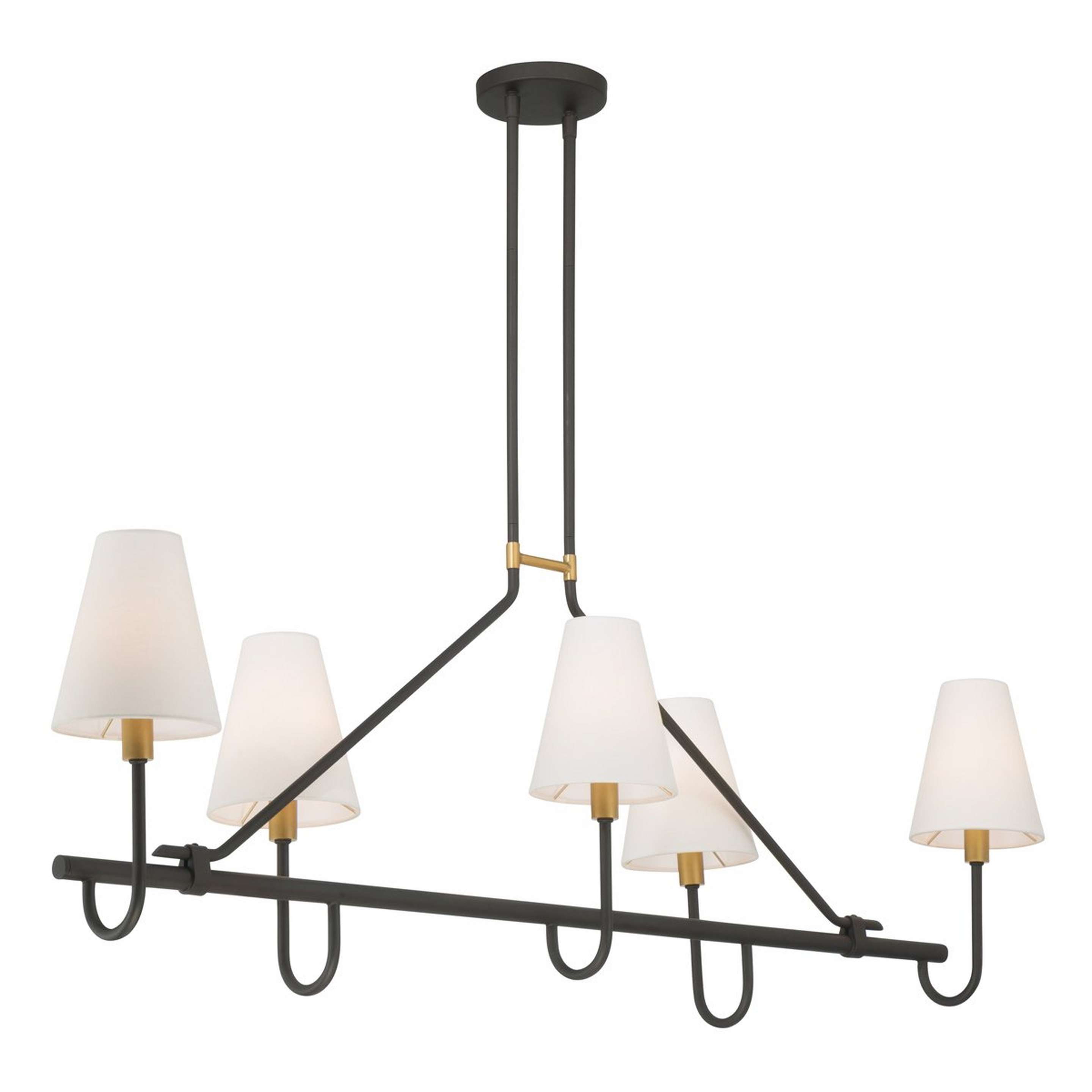 A Seshat Island Chandelier with Dark Bronze / Brass / White Linen color
