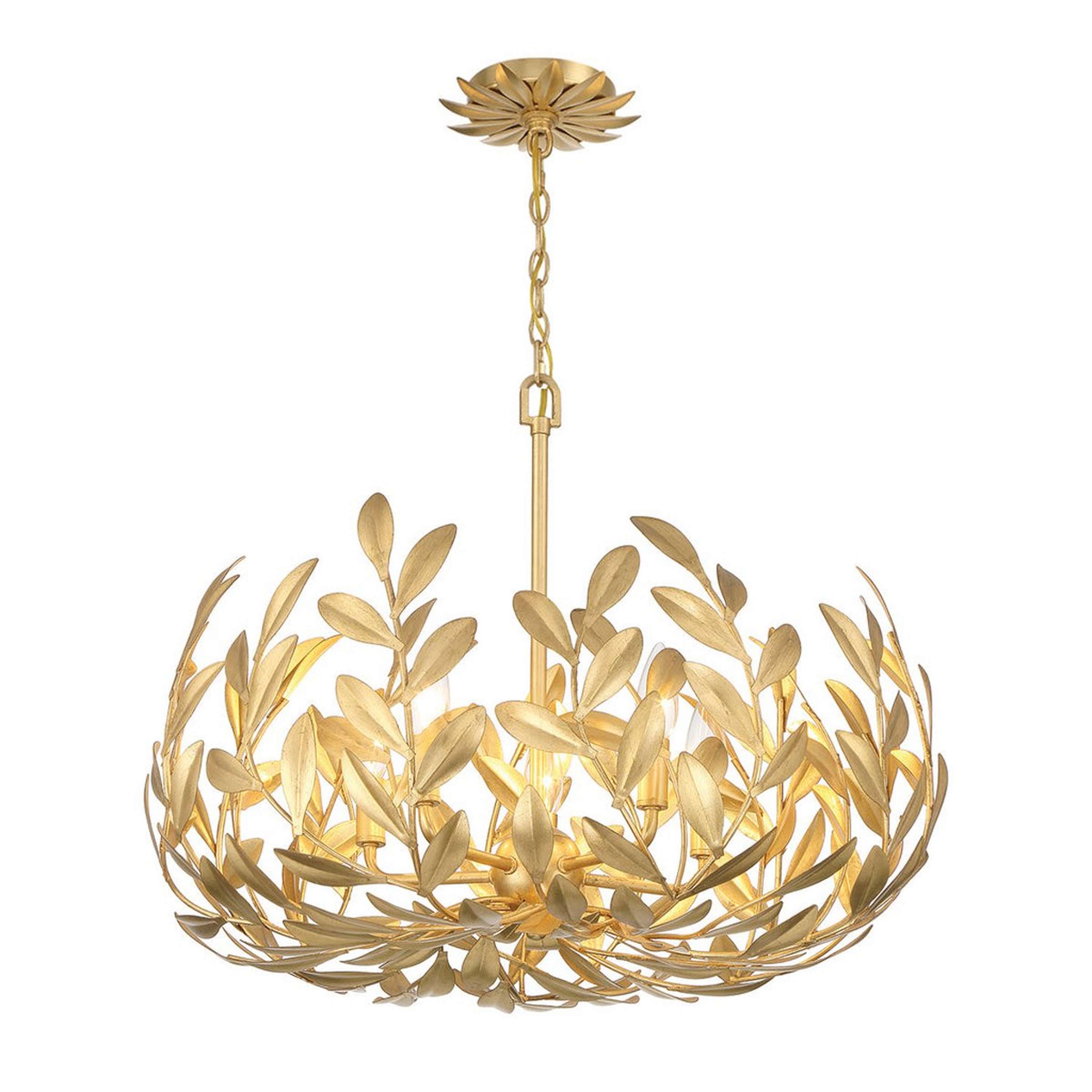 A Olive Leaf Blooming Chandelier - 5 Light with Antique Gold color