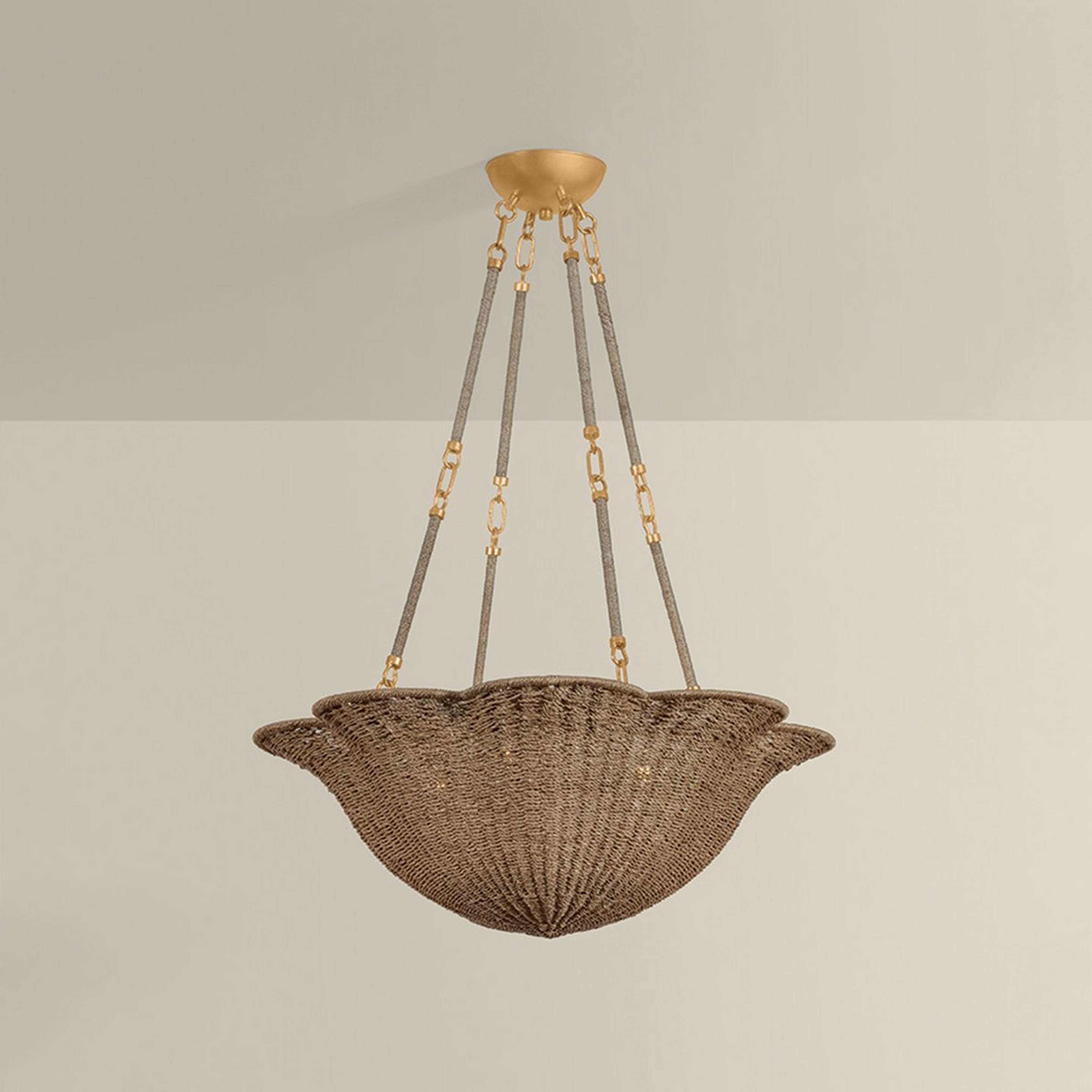 A Claudia Chandelier with Abaca / Rope / Gold Leaf color