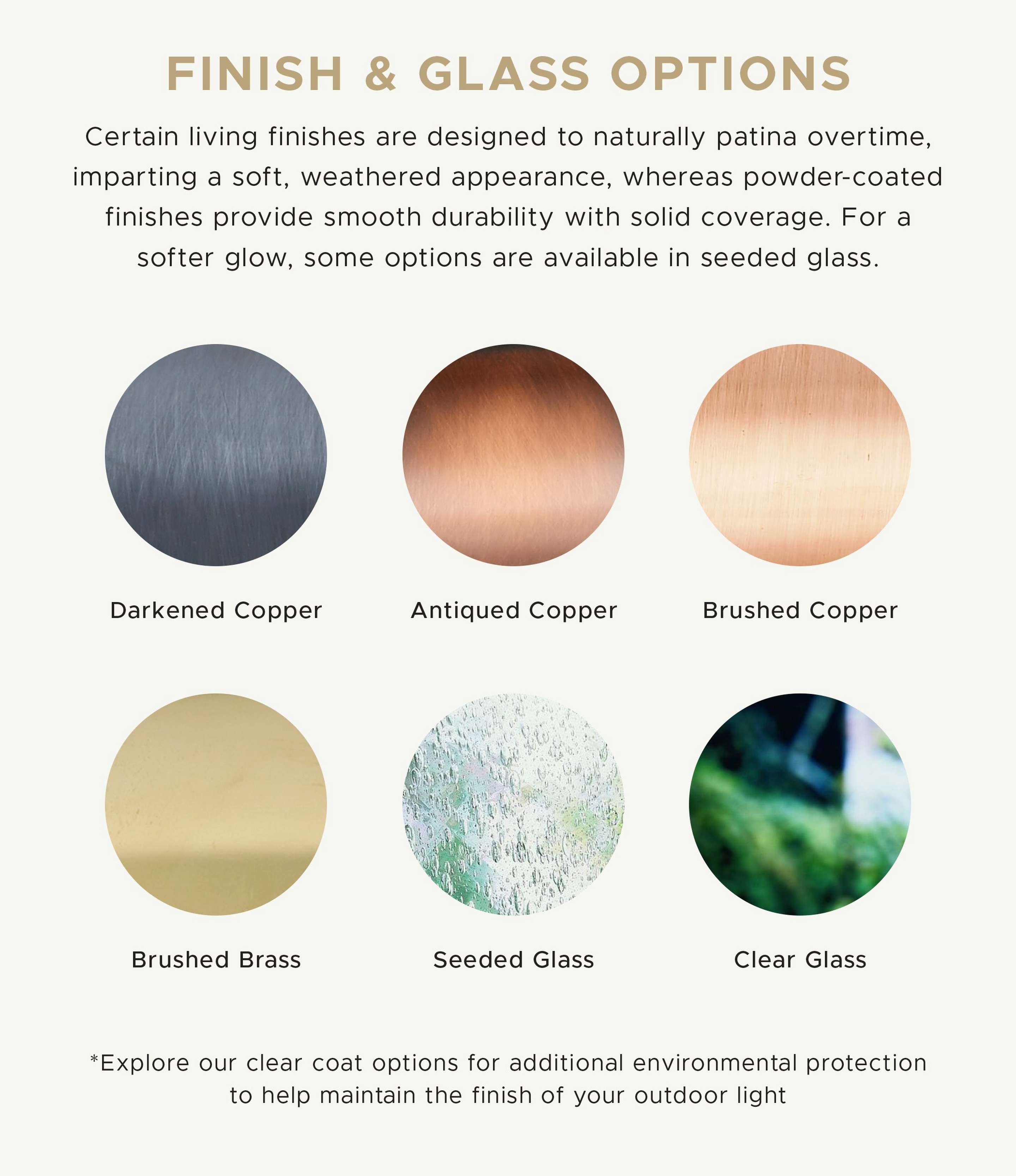 Colonial Metalcrafts Glass and Finish Options