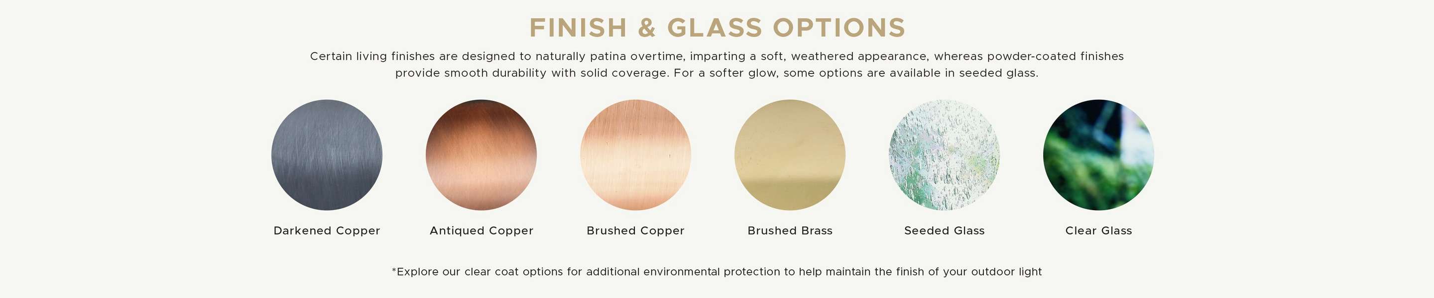 Colonial Metalcrafts Glass and Finish Options