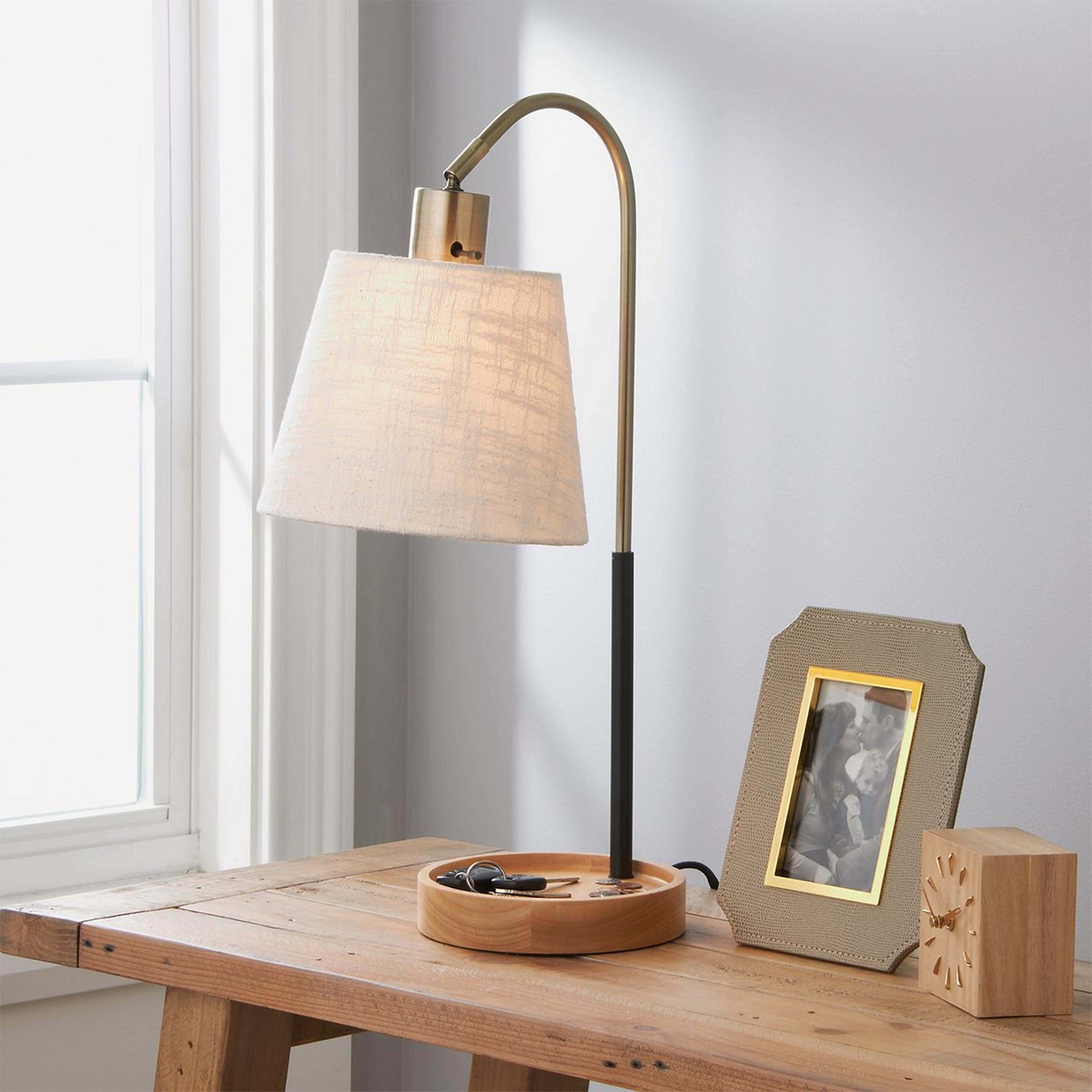 A Point Bowl Base Desk Lamp with Antique Brass / Black / Natural Wood color