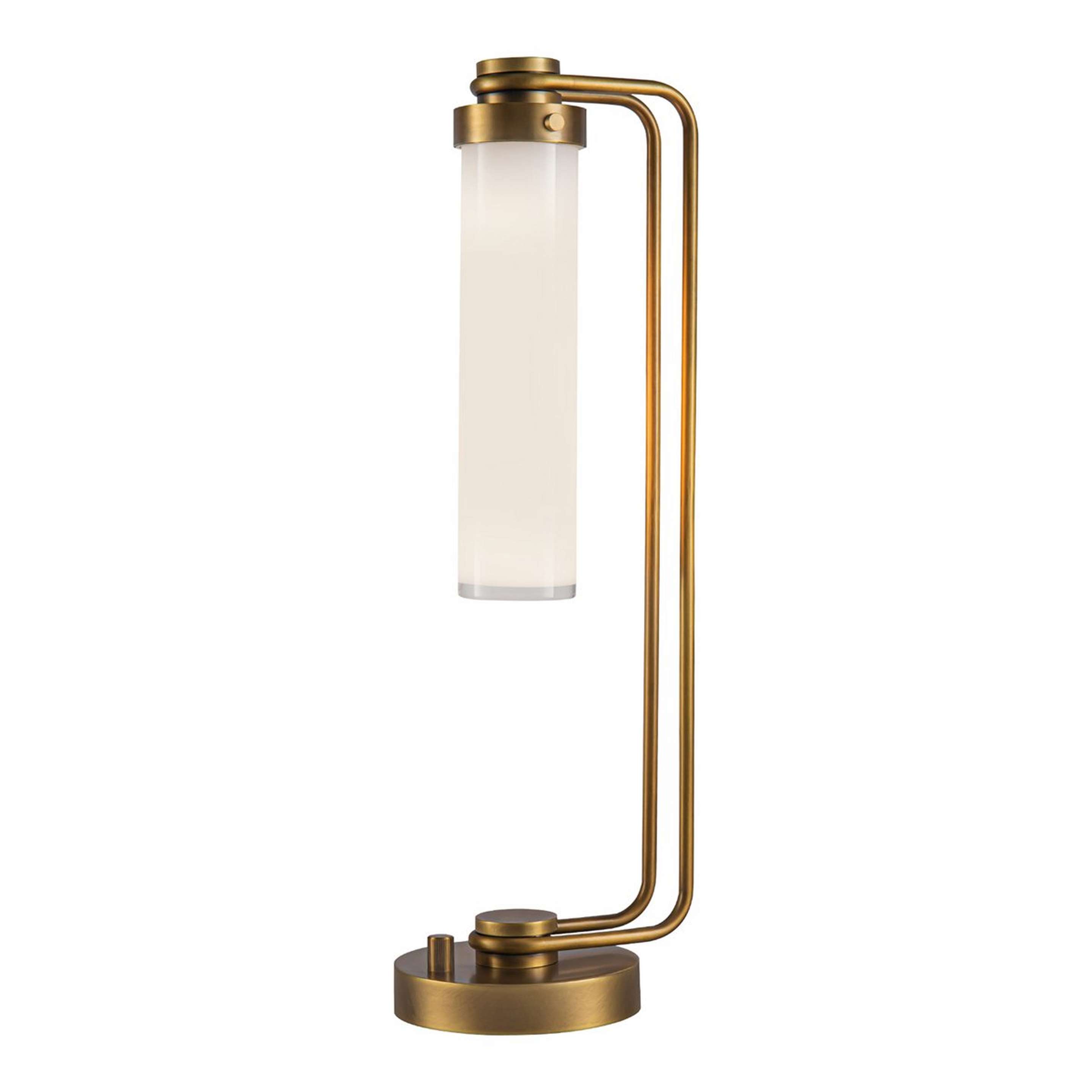 A Kyger Desk Lamp with Aged Brass / White Glass color