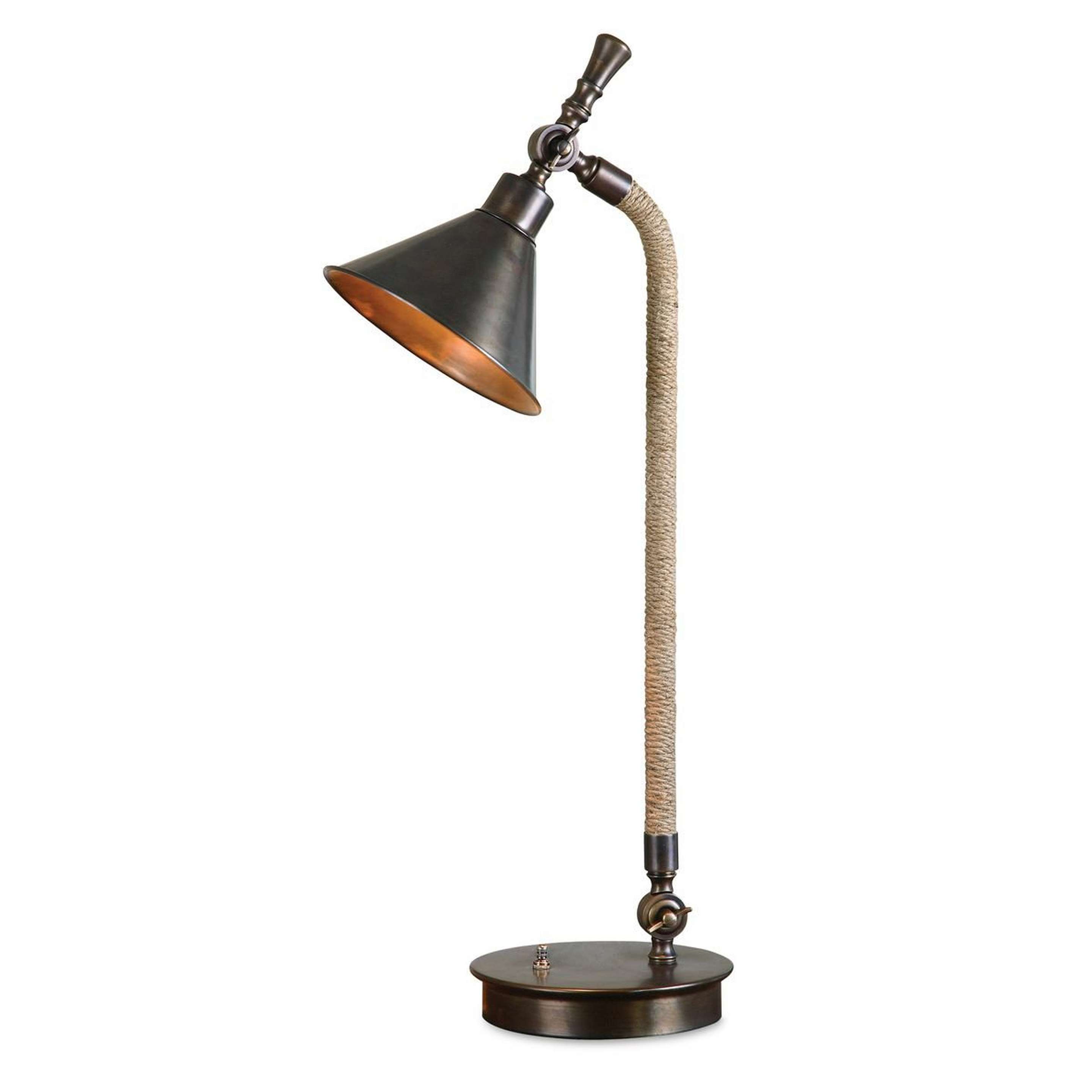 A Founders Desk Lamp with Bronze / Rattan color