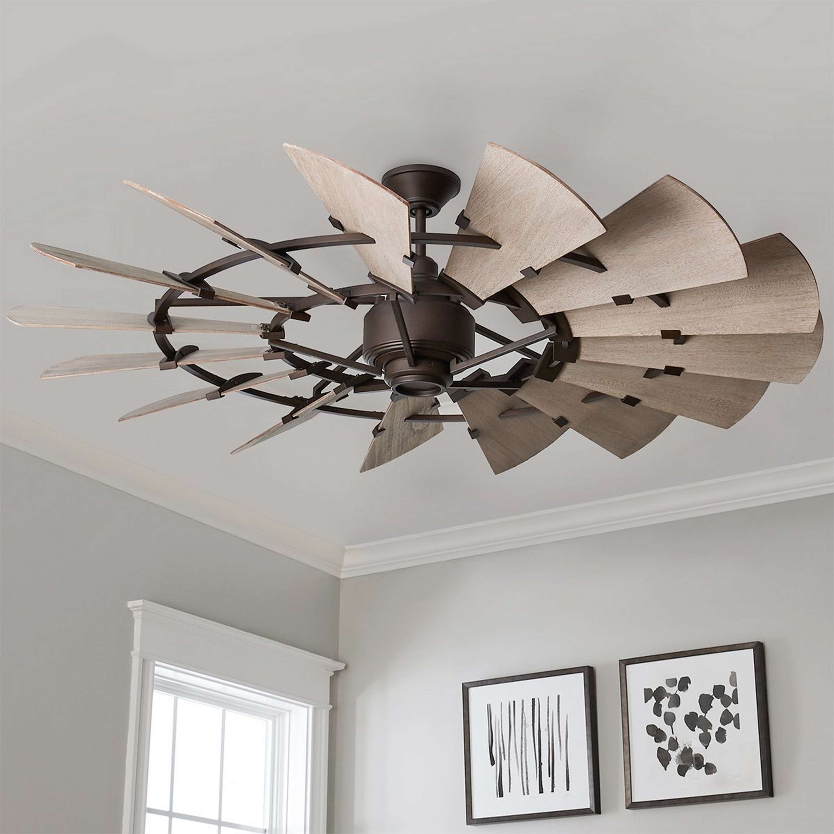 A 60" Rustic Windmill Ceiling Fan with Oiled Bronze / Weathered Oak color