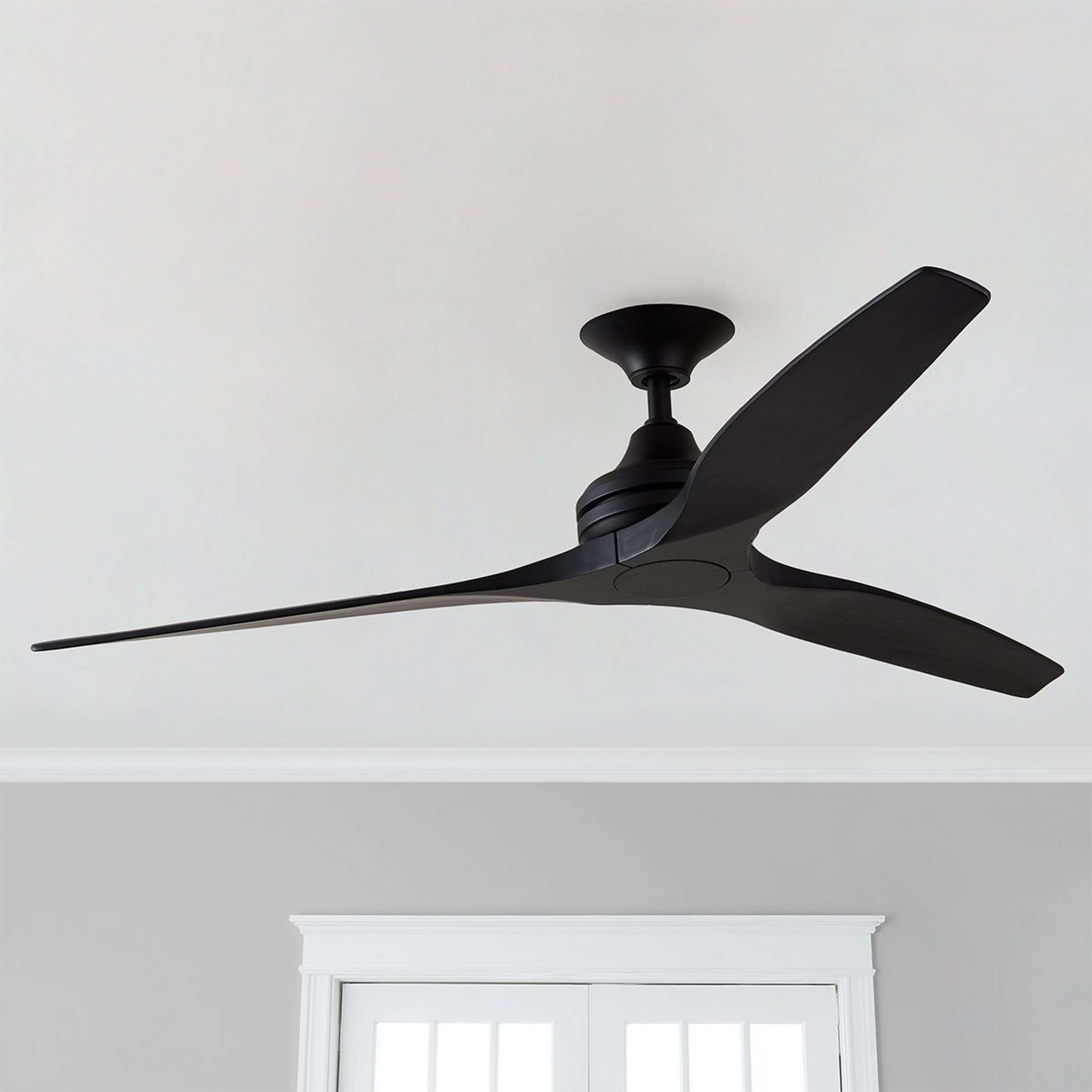 A 60" Indoor / Outdoor Metal and Wood Ceiling Fan with Black color