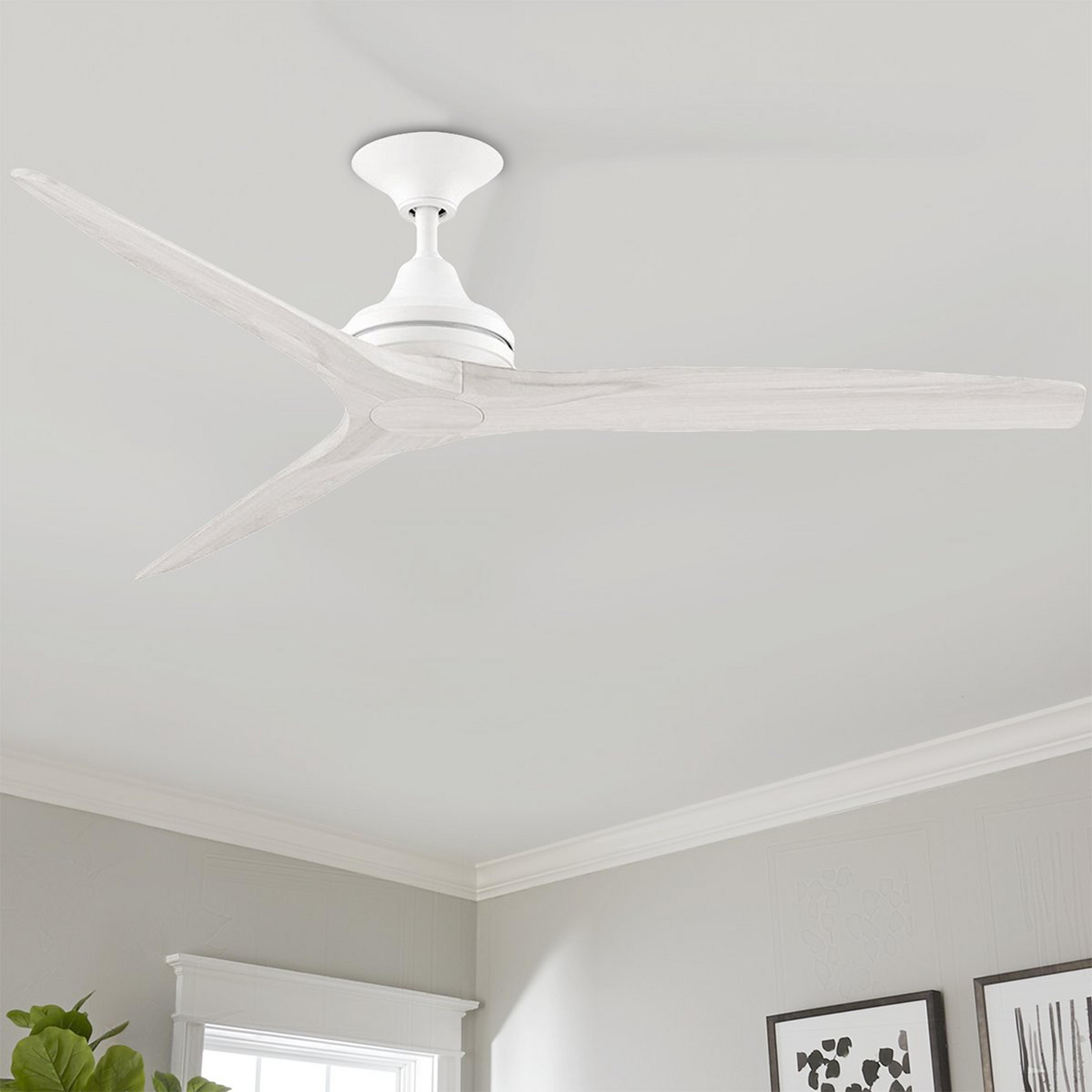 A 60" Indoor / Outdoor Metal and Wood Ceiling Fan with Matte White / Whitewash color