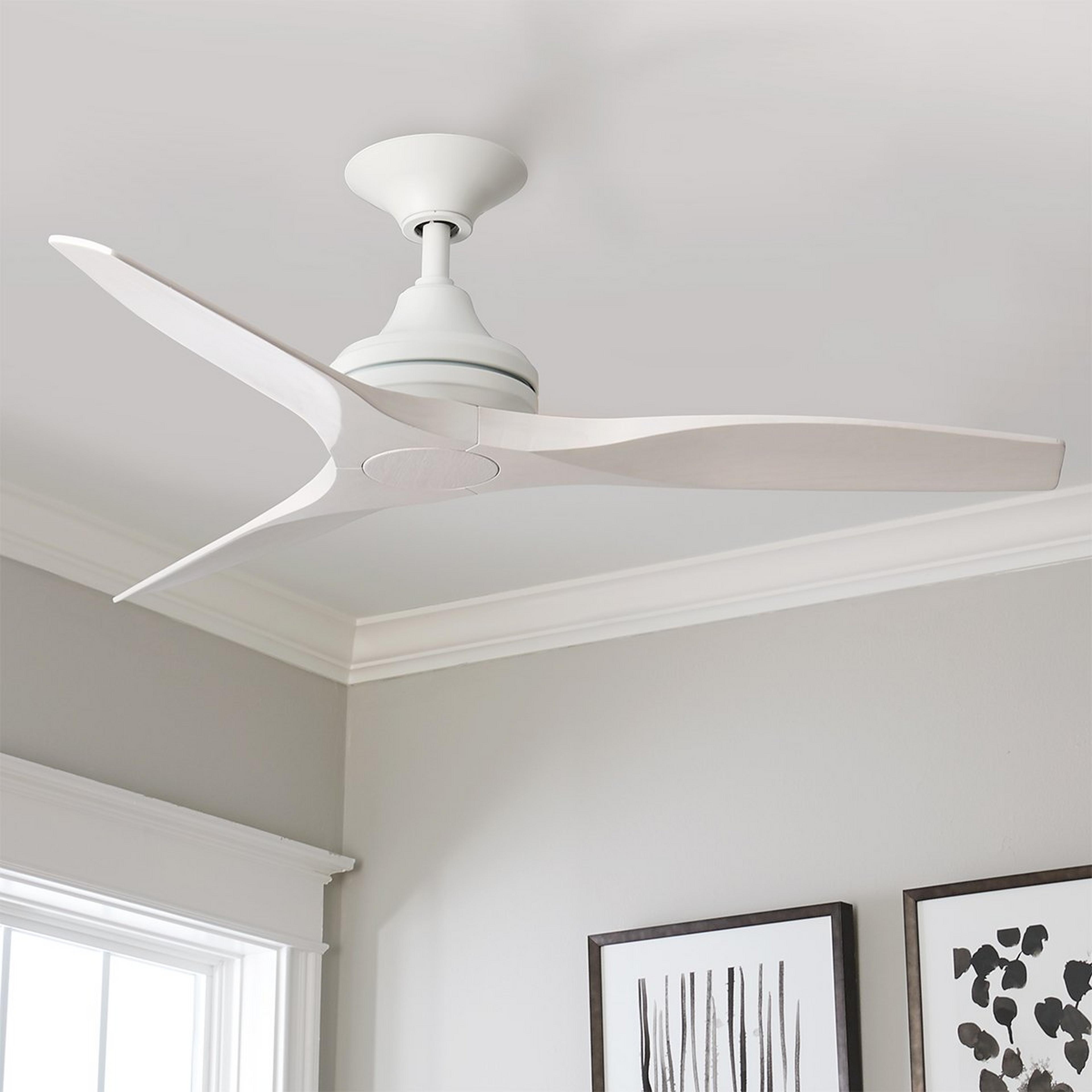 A 48" Indoor / Outdoor Metal and Wood Ceiling Fan with Matte White / Whitewash color