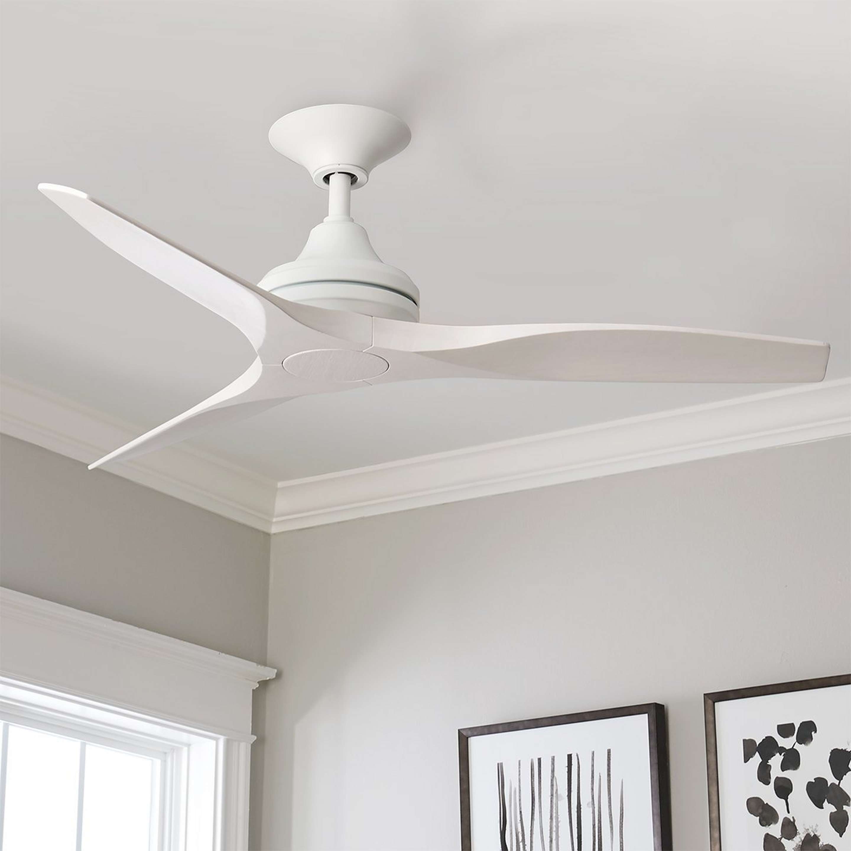 A 48" Indoor / Outdoor Metal and Wood Ceiling Fan with Matte White / Whitewash color