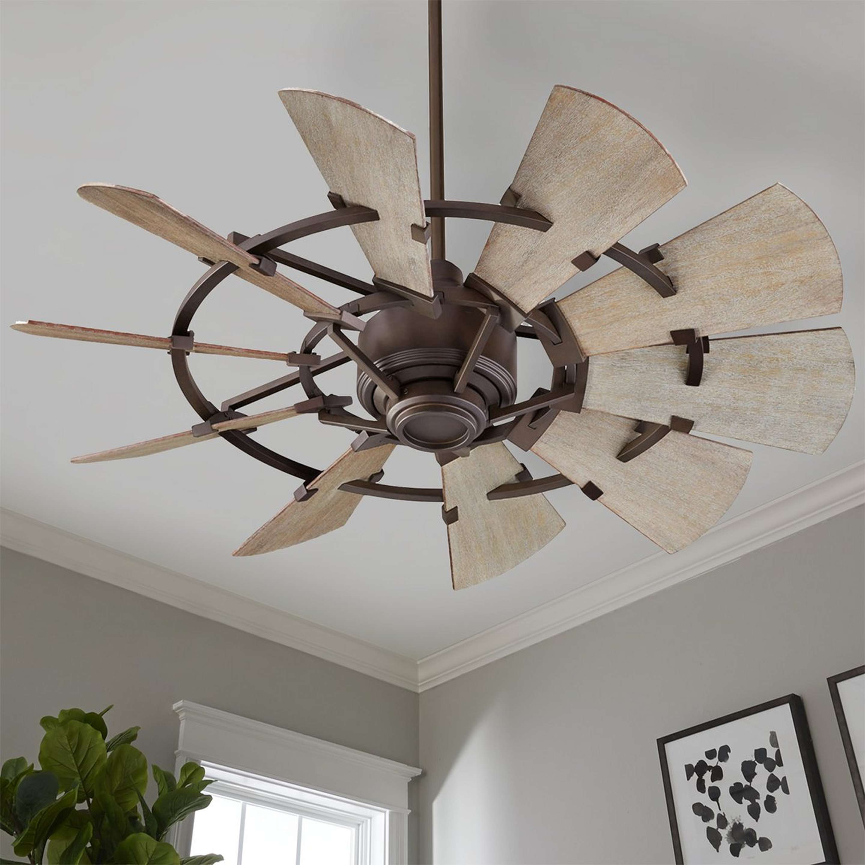 A 44" Rustic Windmill Ceiling Fan with Oiled Bronze / Weathered Oak color