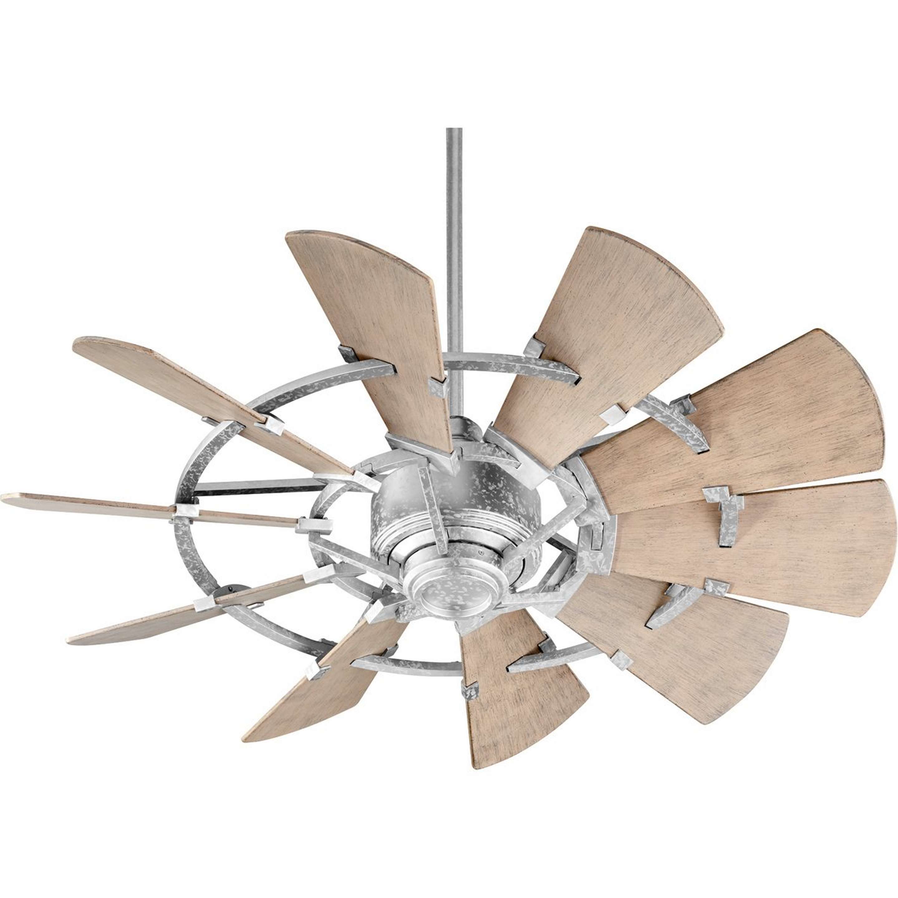 A 44" Outdoor Rustic Windmill Ceiling Fan with Galvanized / Weathered Oak color