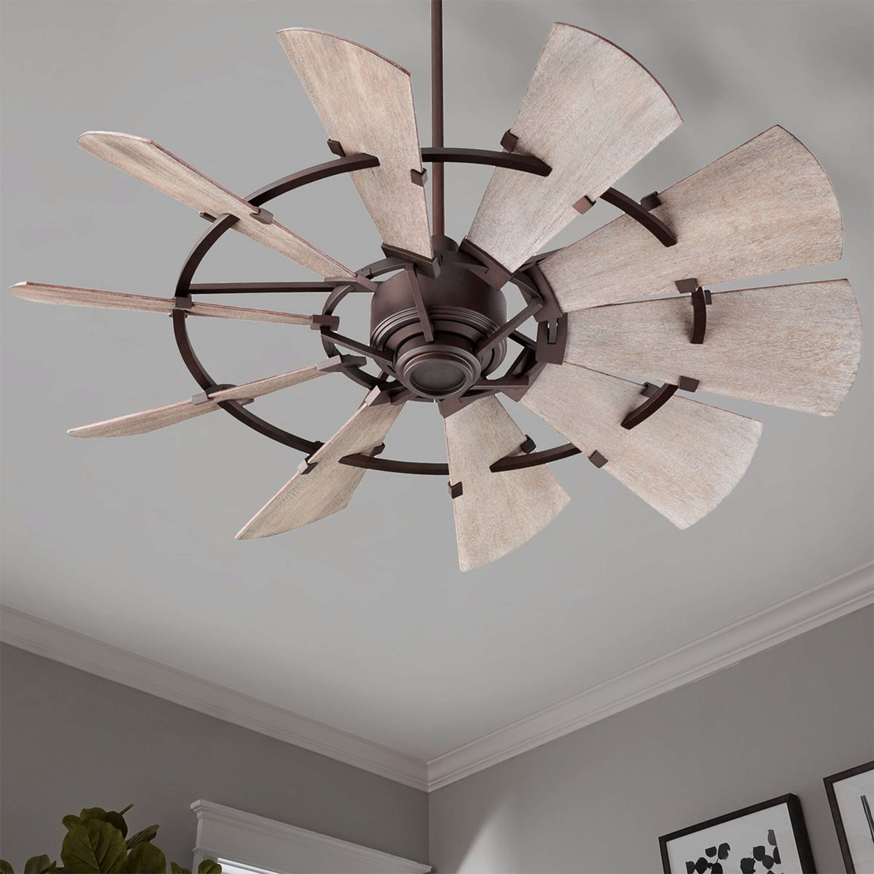 A 52" Rustic Windmill Ceiling Fan with Oiled Bronze / Weathered Oak color