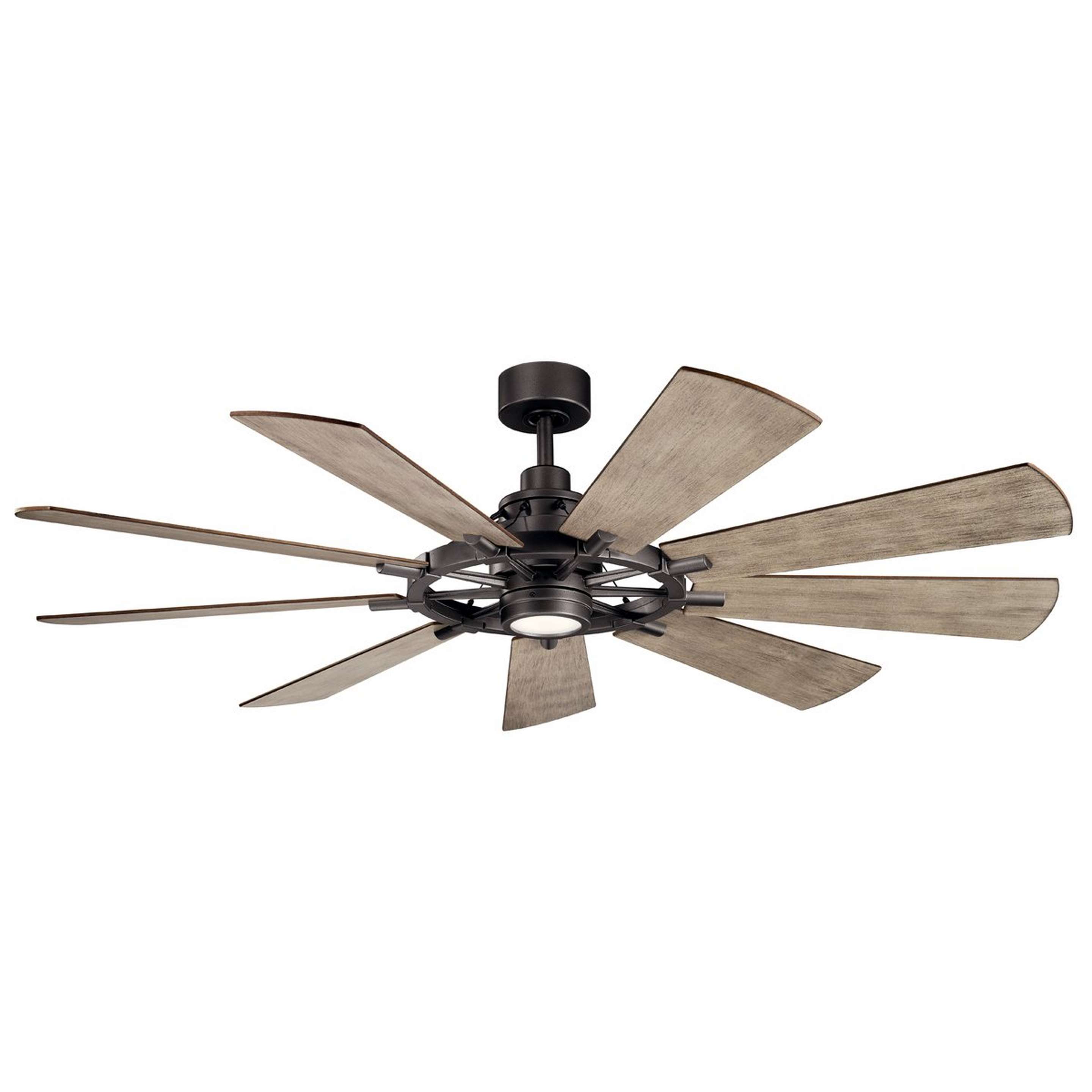 A 65" Industrial Spoke Ceiling Fan with Iron / Weathered Gray / Walnut color