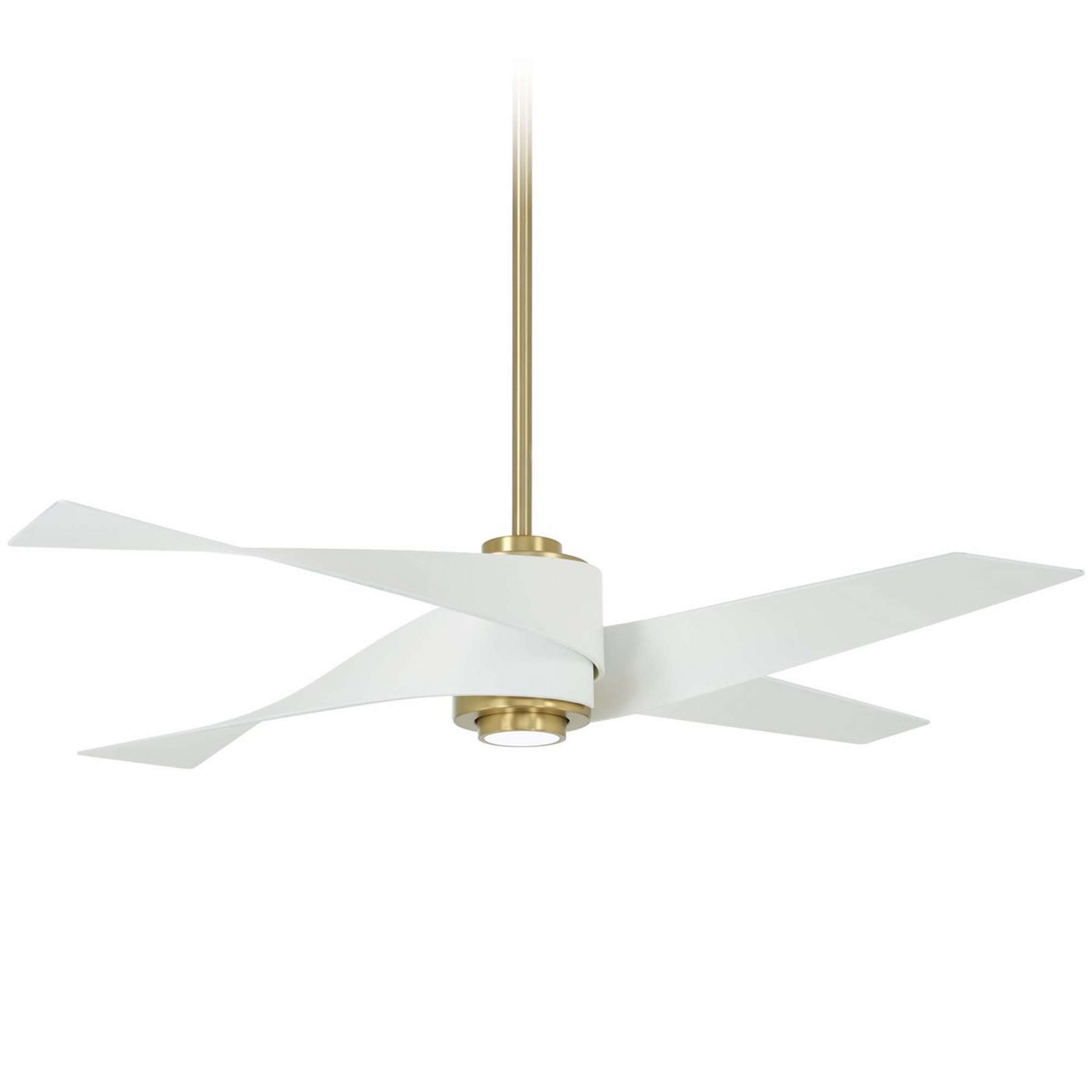 A 64" Modern Twirl Blade Ceiling Fan with Soft Brass / Flat White color