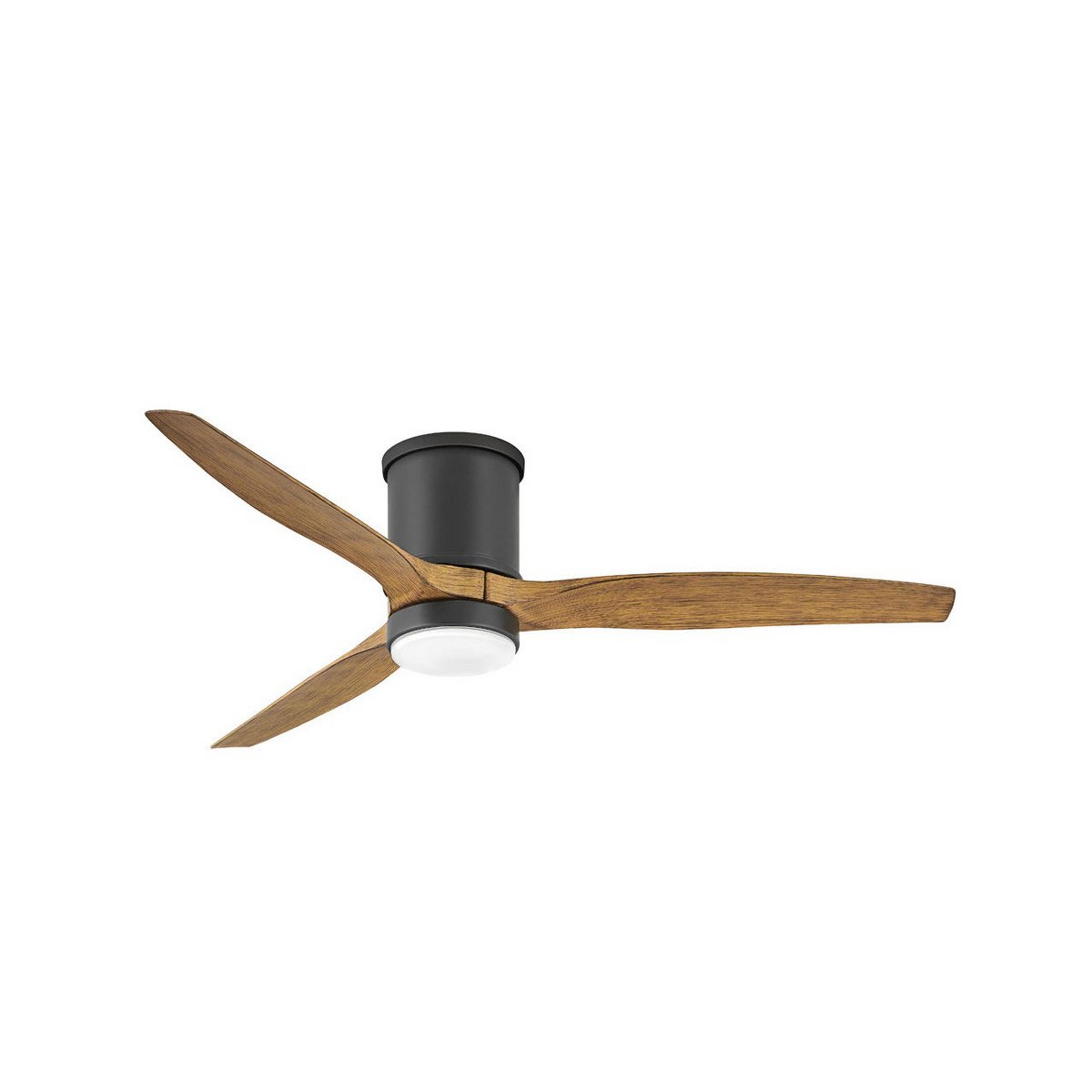 A 52" Brockton Smart LED Indoor / Outdoor Flush Ceiling Fan with Black / Light Faux Wood color