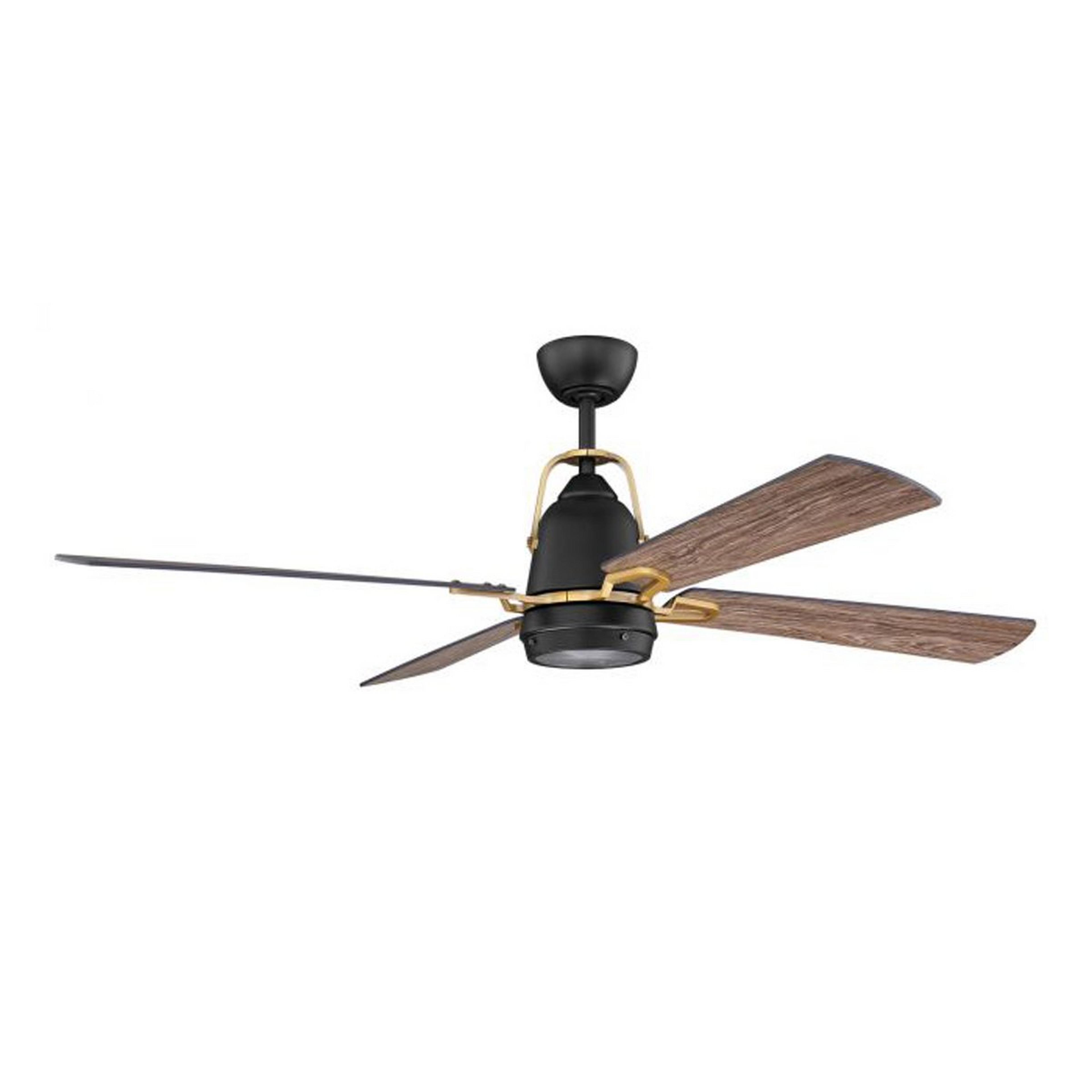 A 52" Everest LED Ceiling Fan with Black / Satin Brass / Wood color