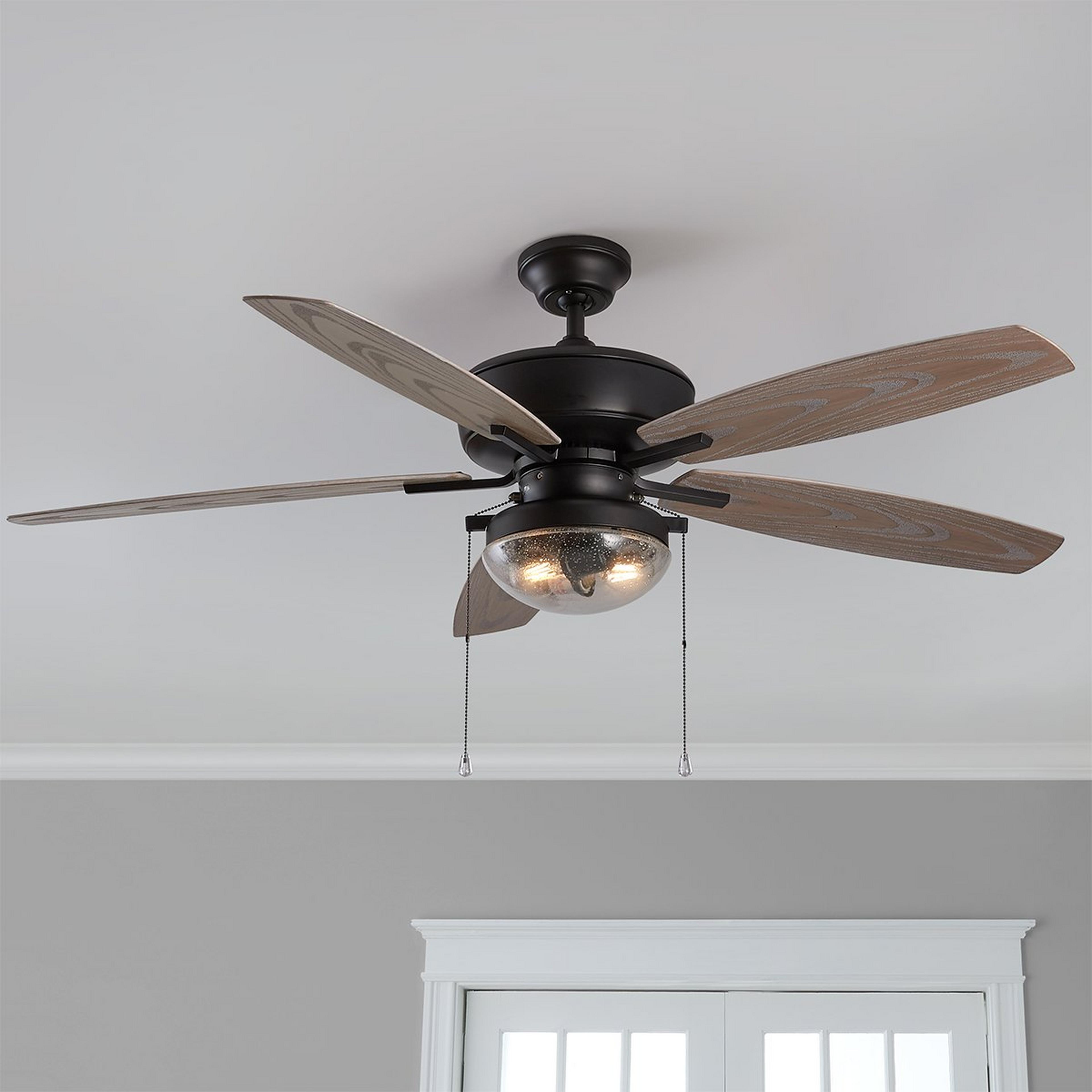 A 52" Clark Indoor / Outdoor Ceiling Fan with Black / Weathered Oak color
