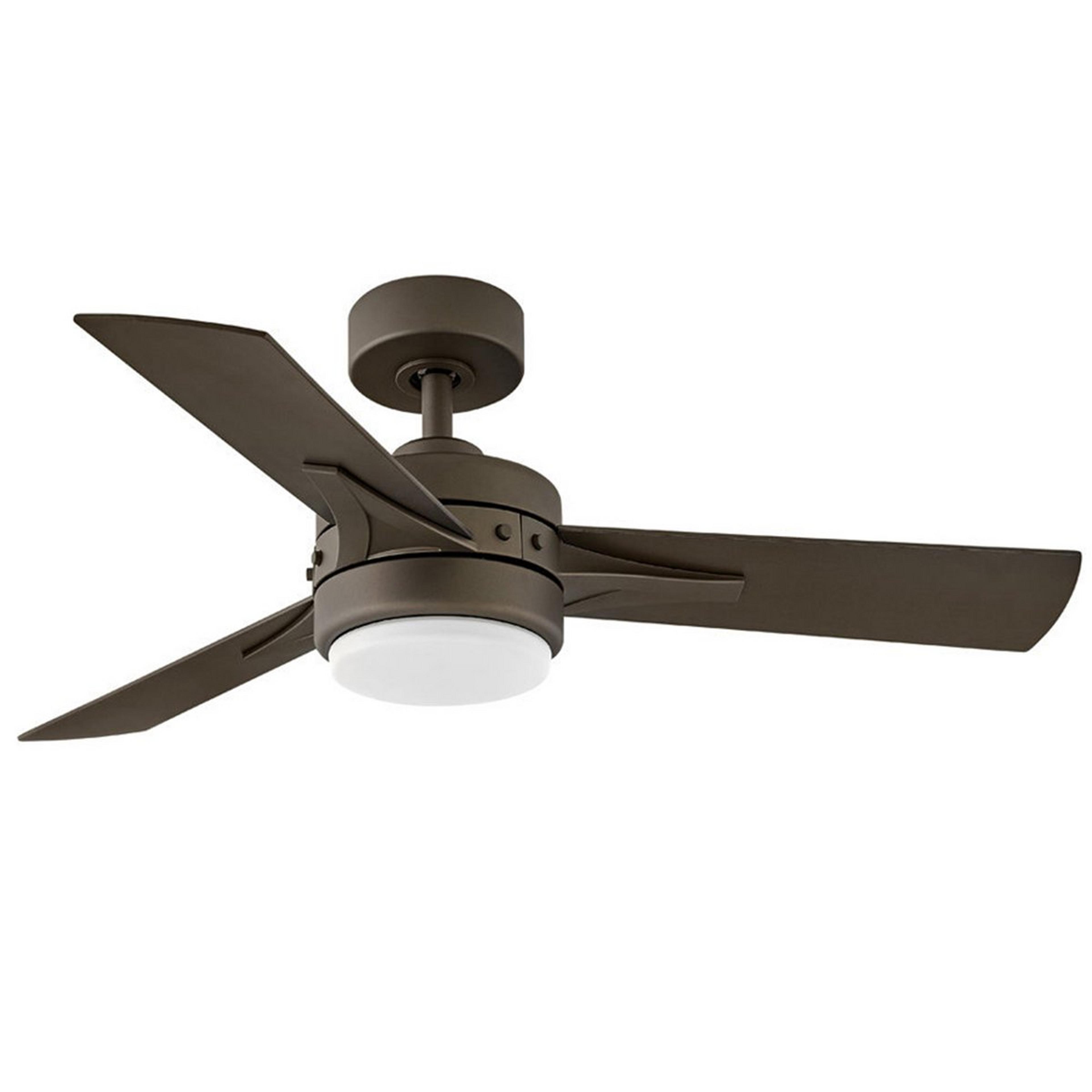 A 44" Urban Rivet LED Ceiling Fan with Metallic Matte Bronze / Dark Wood color