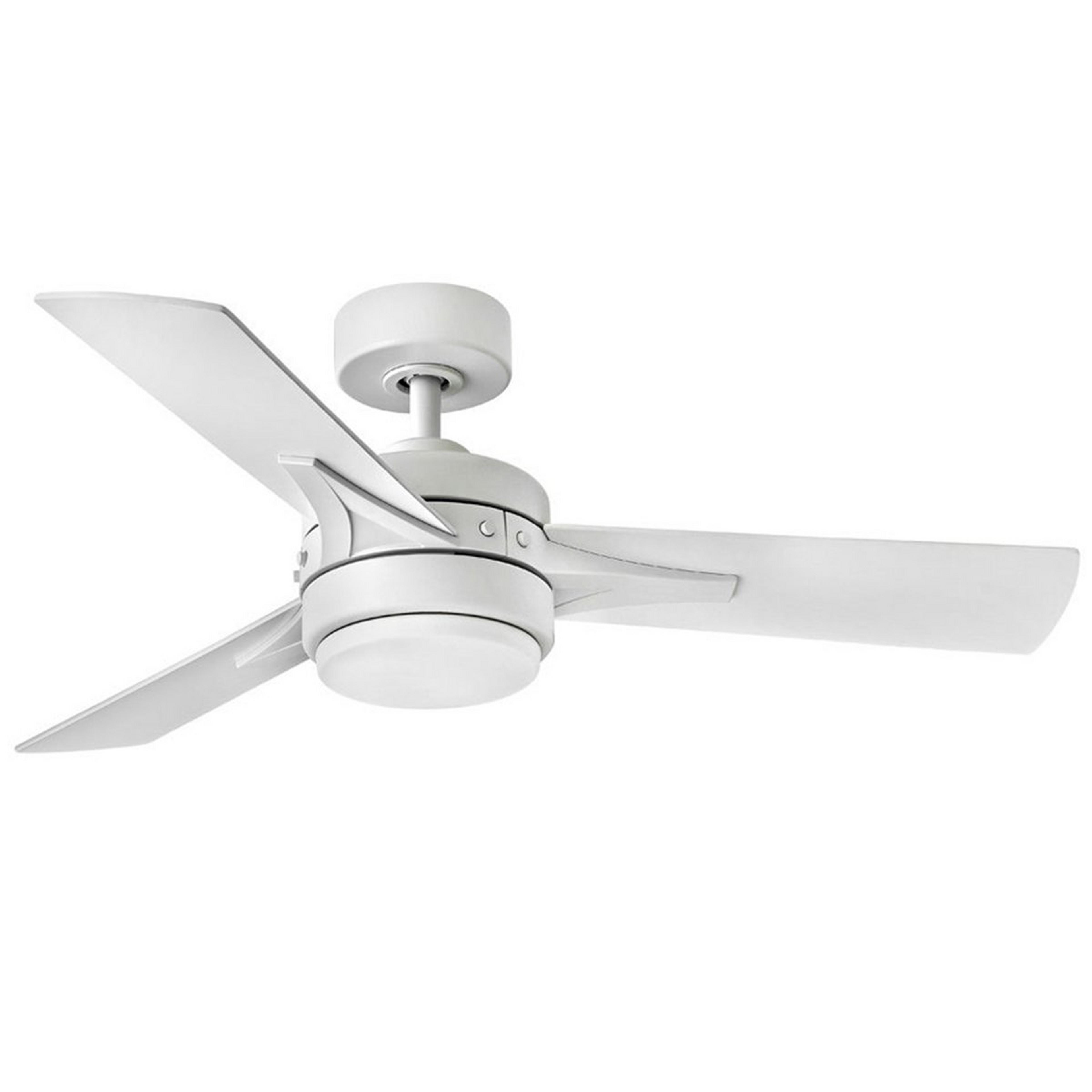 A 44" Urban Rivet LED Ceiling Fan with White / Light Wood color