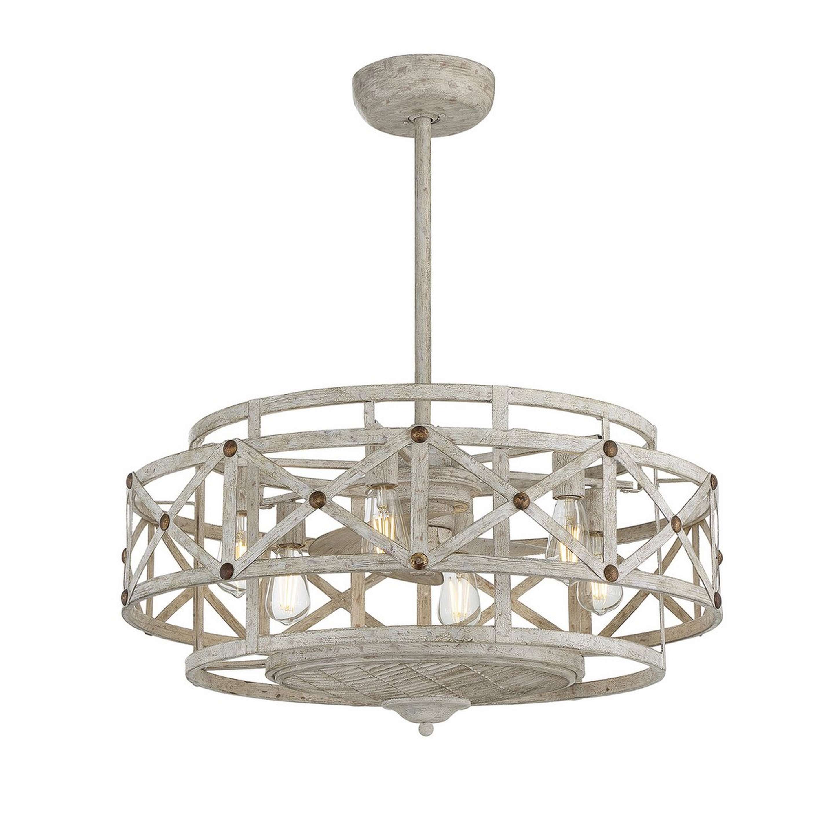 A 30" Charlotte Ceiling Fandelier with Distressed White Wash color