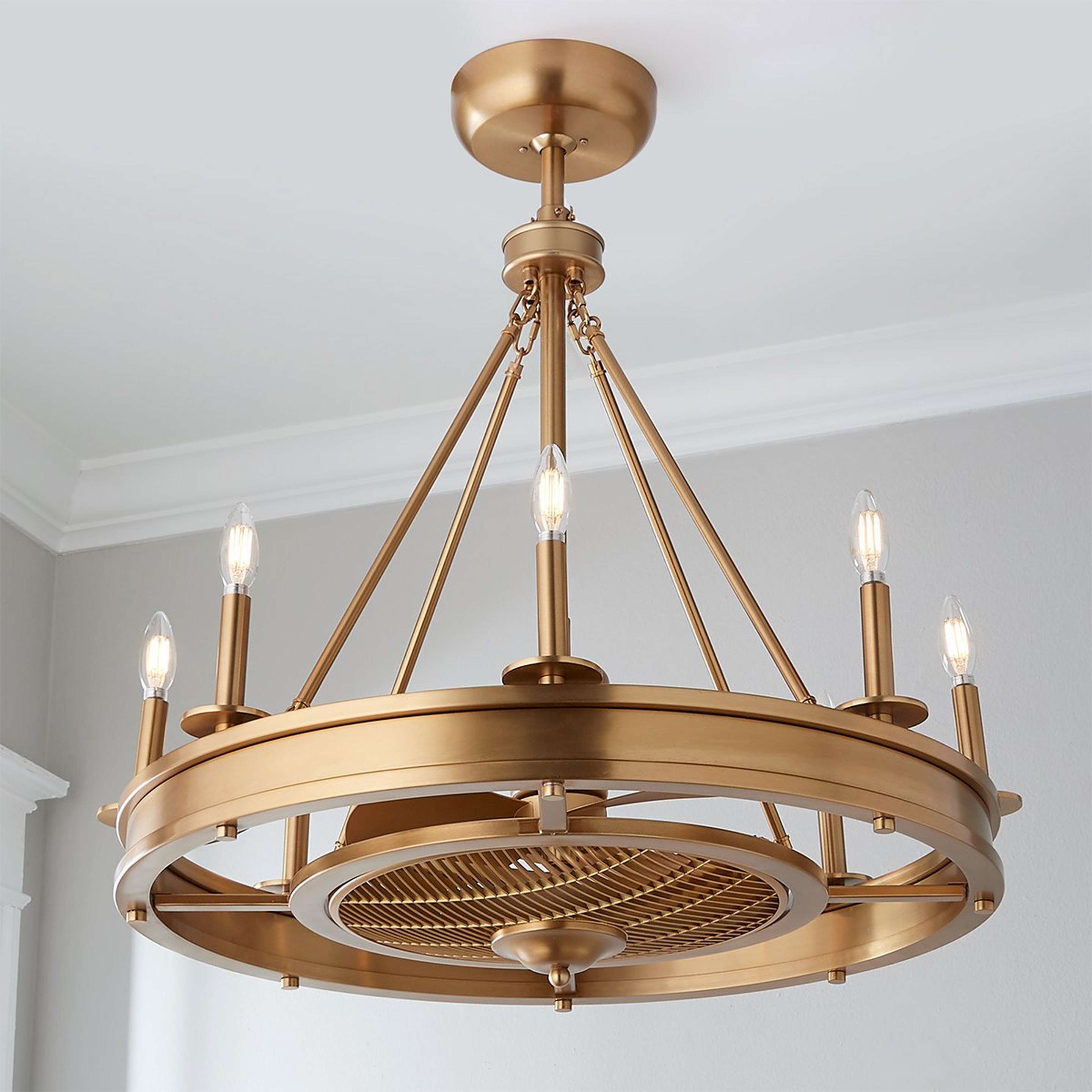 A 30" Derbyshire Ceiling Fandelier with Aged Brass color